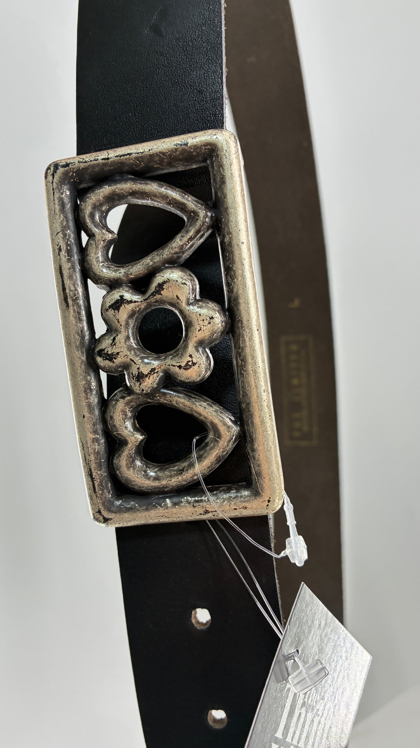 Vintage THE LIMITED Black Leather Belt with Heavy Metal Buckle (Large)