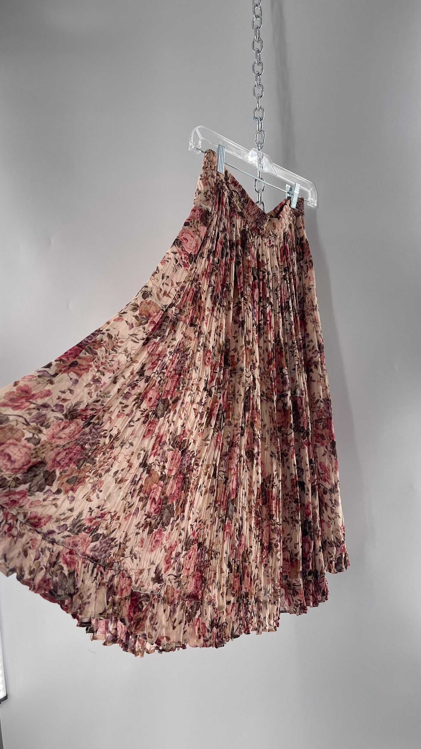 Vintage Hand Made Romantic Pink Floral Skirt (L)