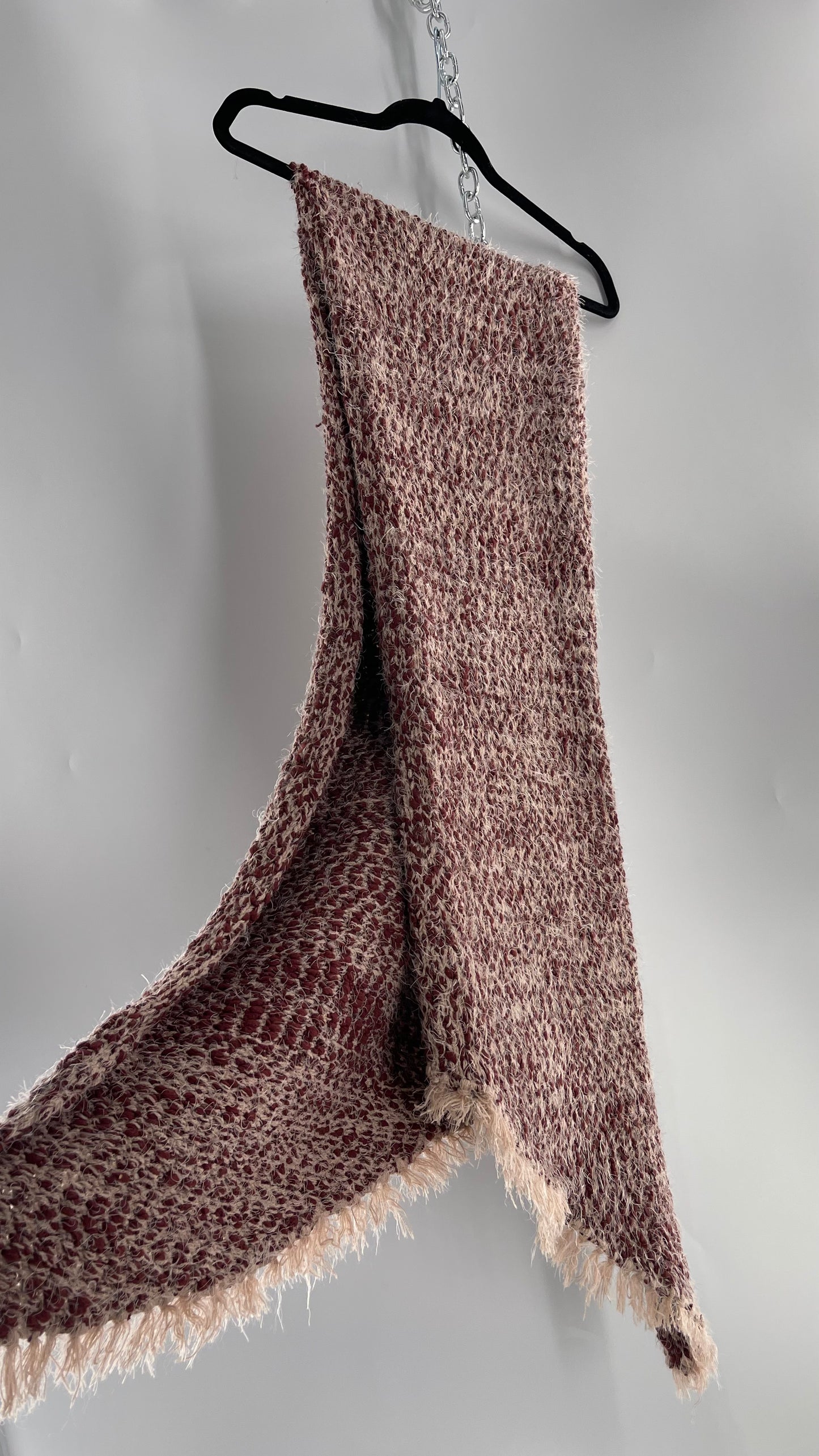 Free People Brick/Burgundy and Dusty Pink Interwoven Voluminous Shag Scarf