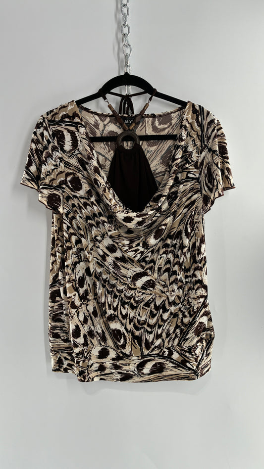 Vintage ALYX Brown Drape Front Top with Beaded Halter Peek Through Detail (Large)