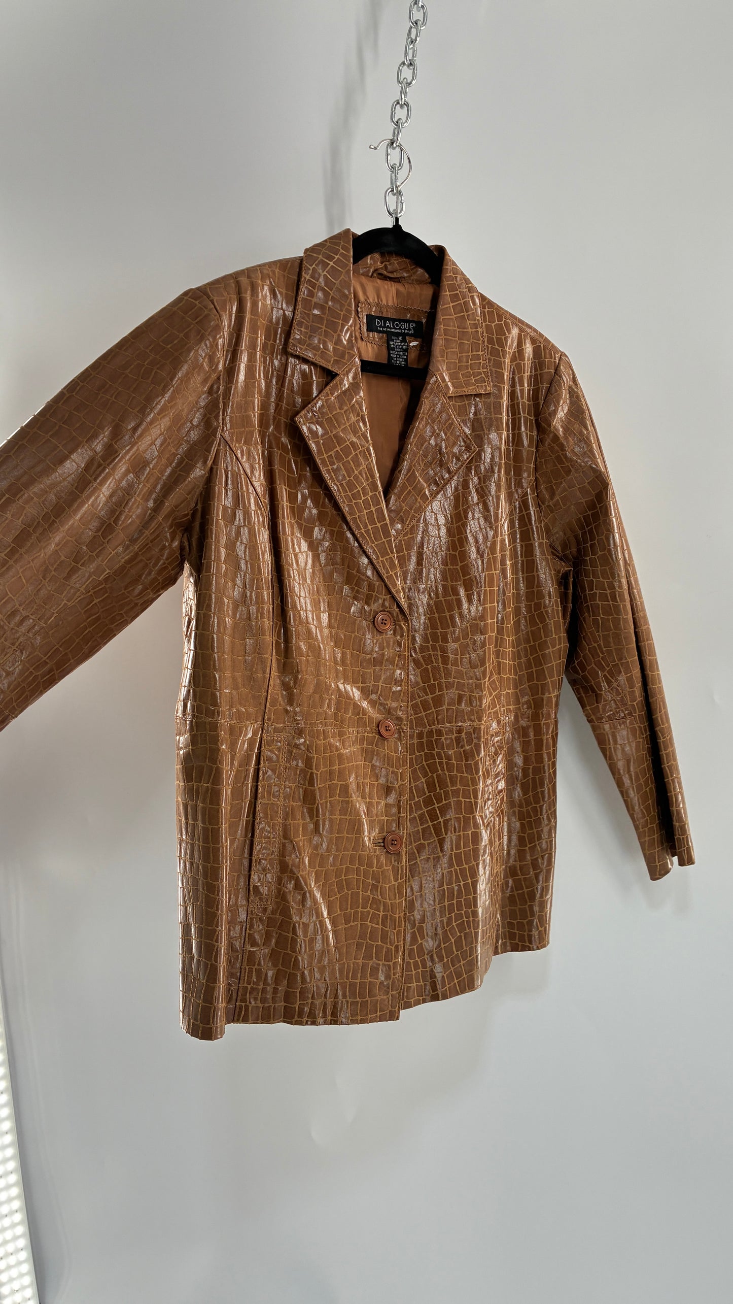 Vintage DIALOGUE Crocodile Embossed Leather Jacket (XL)