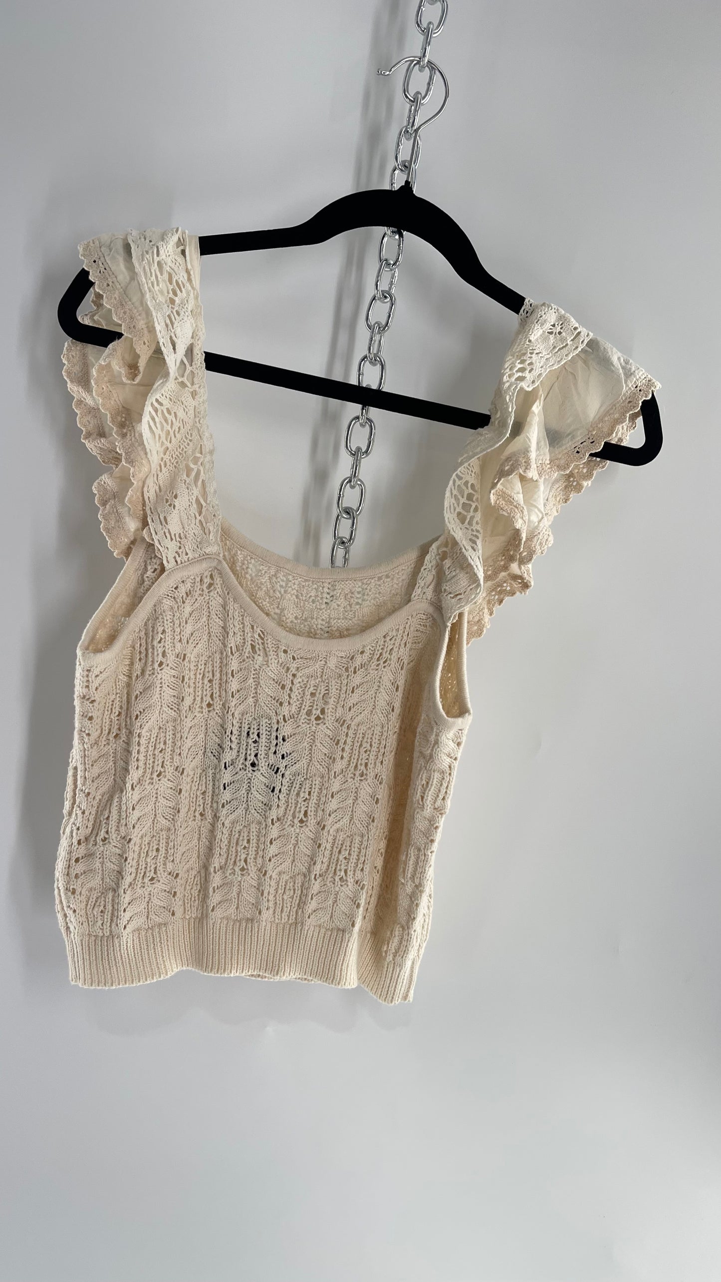 Anthropologie Beige Knit Tank with Ruffled Straps (Large)