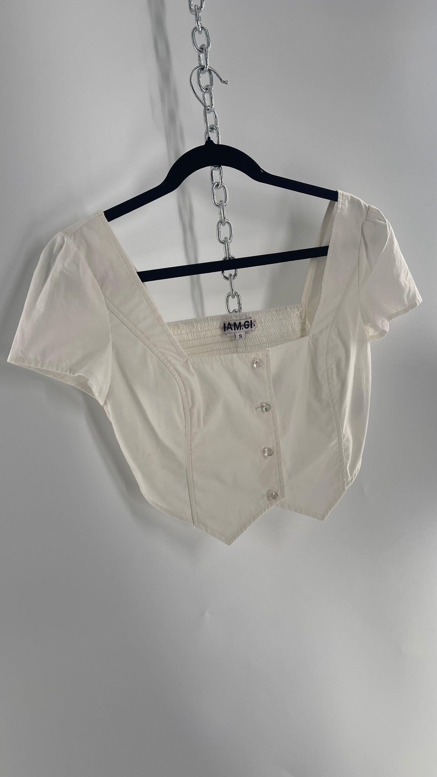 I.AM.GIA White Cropped Vest Top with Bubble Buttons (Small)