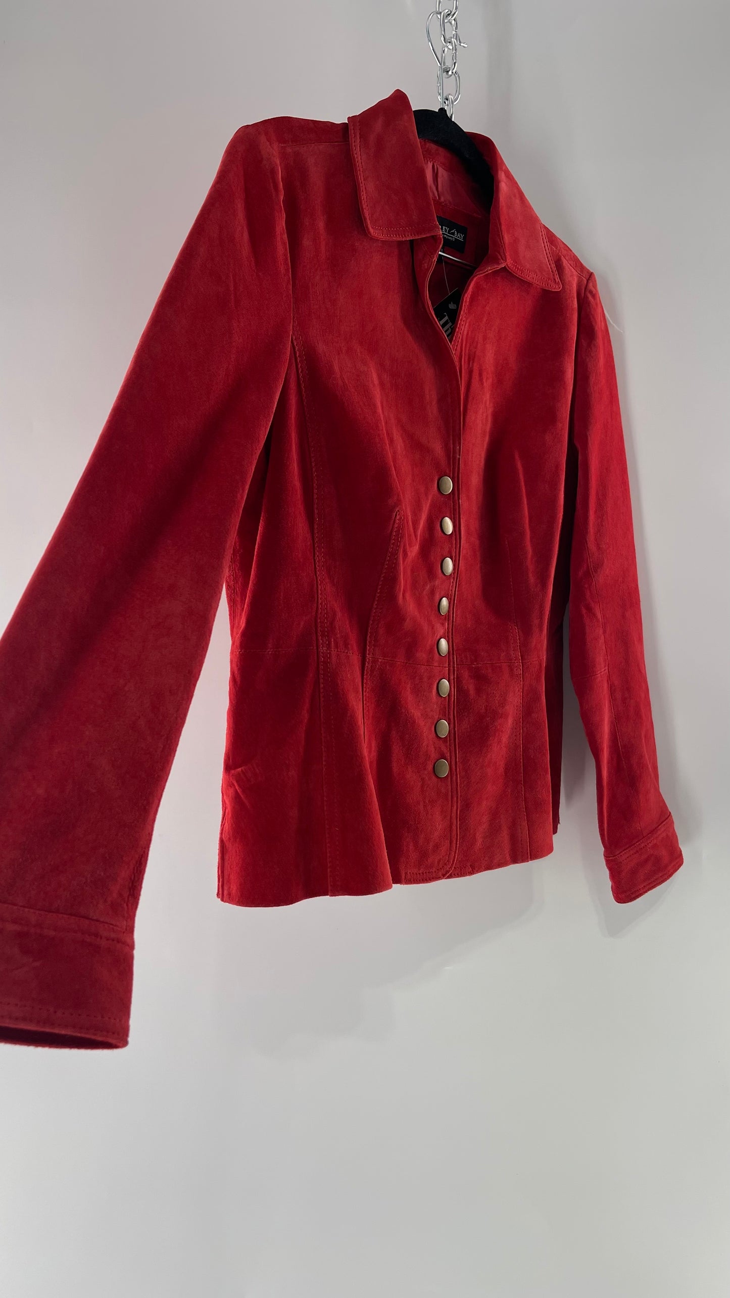 Vintage Monterey Bay Red Suede Jacket with Brass Buttons (8)