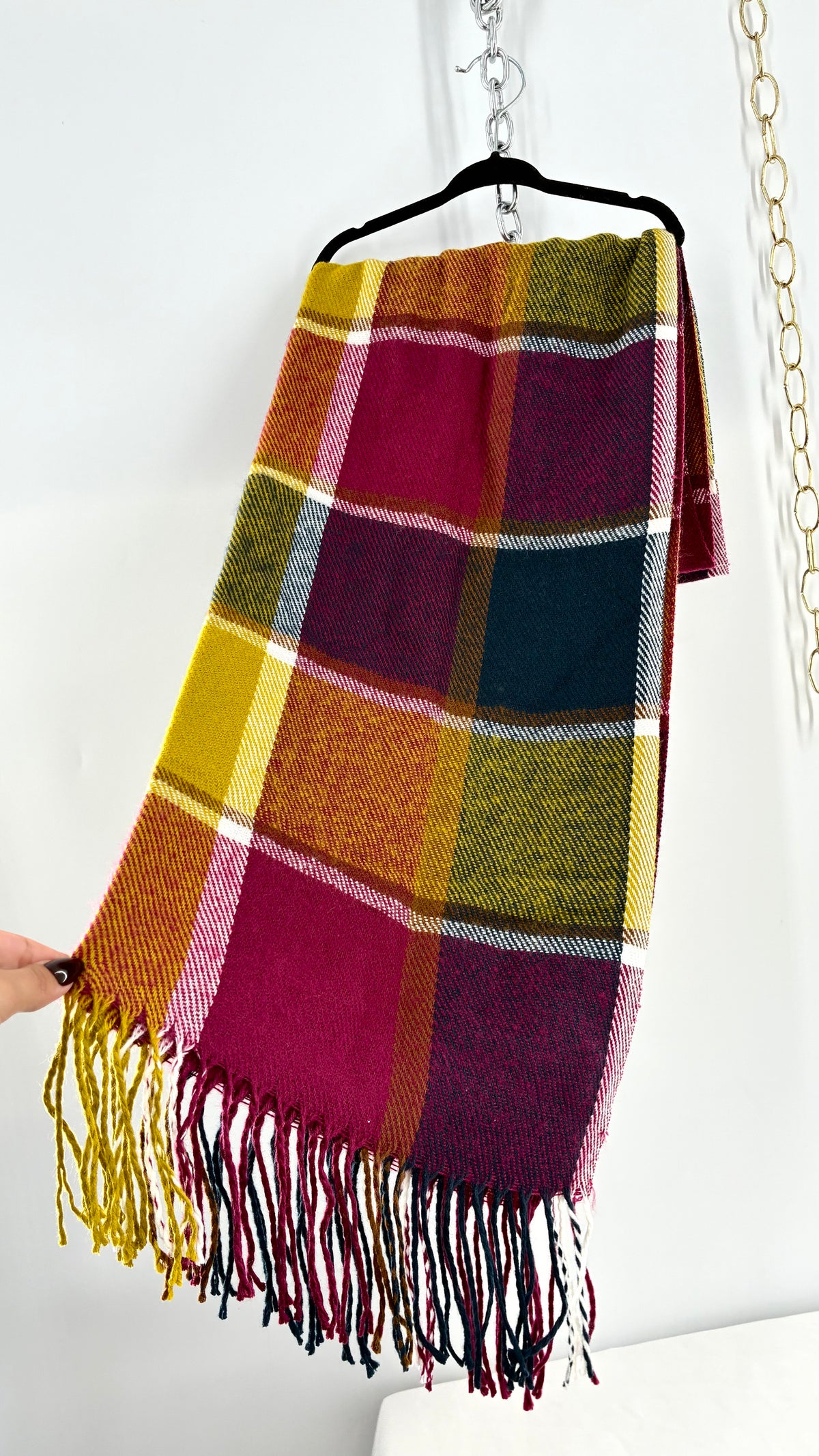 Vintage Autumnal Jewel Toned Plaid Scarf