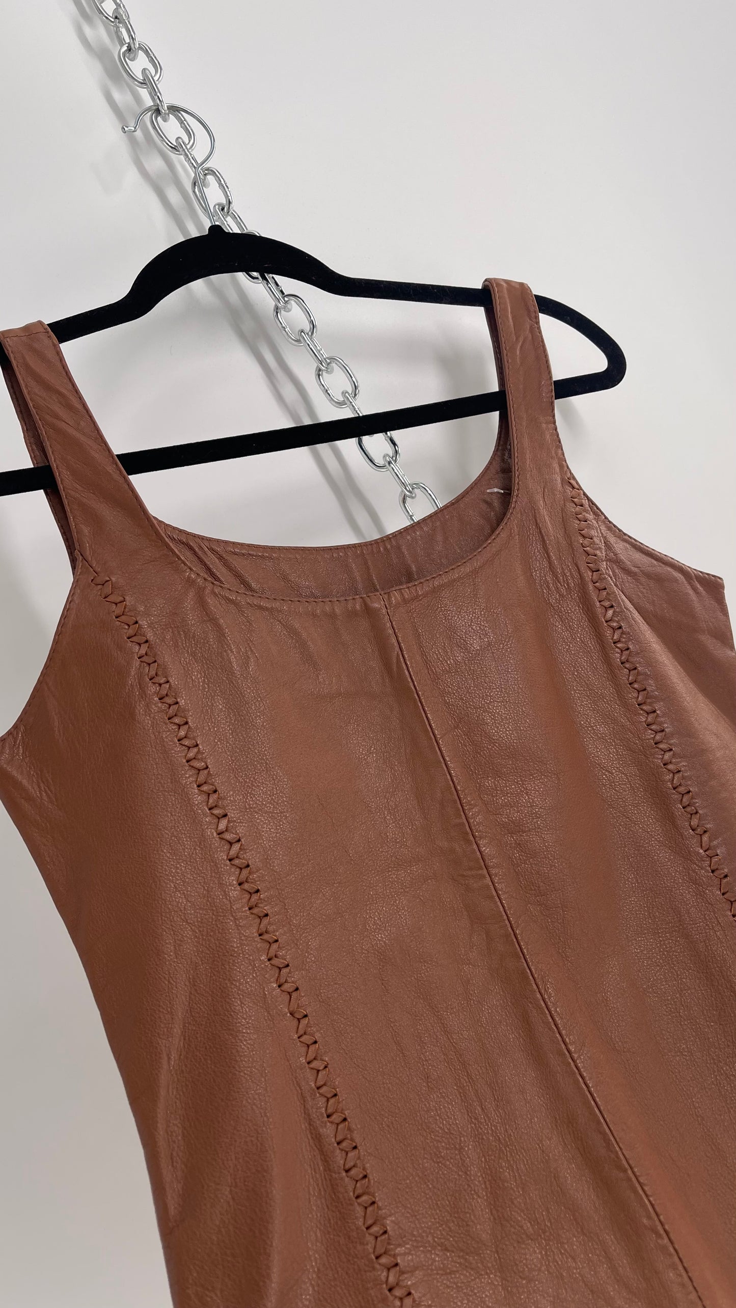 Vintage Brown Leather Tank with Braided Details (Medium)