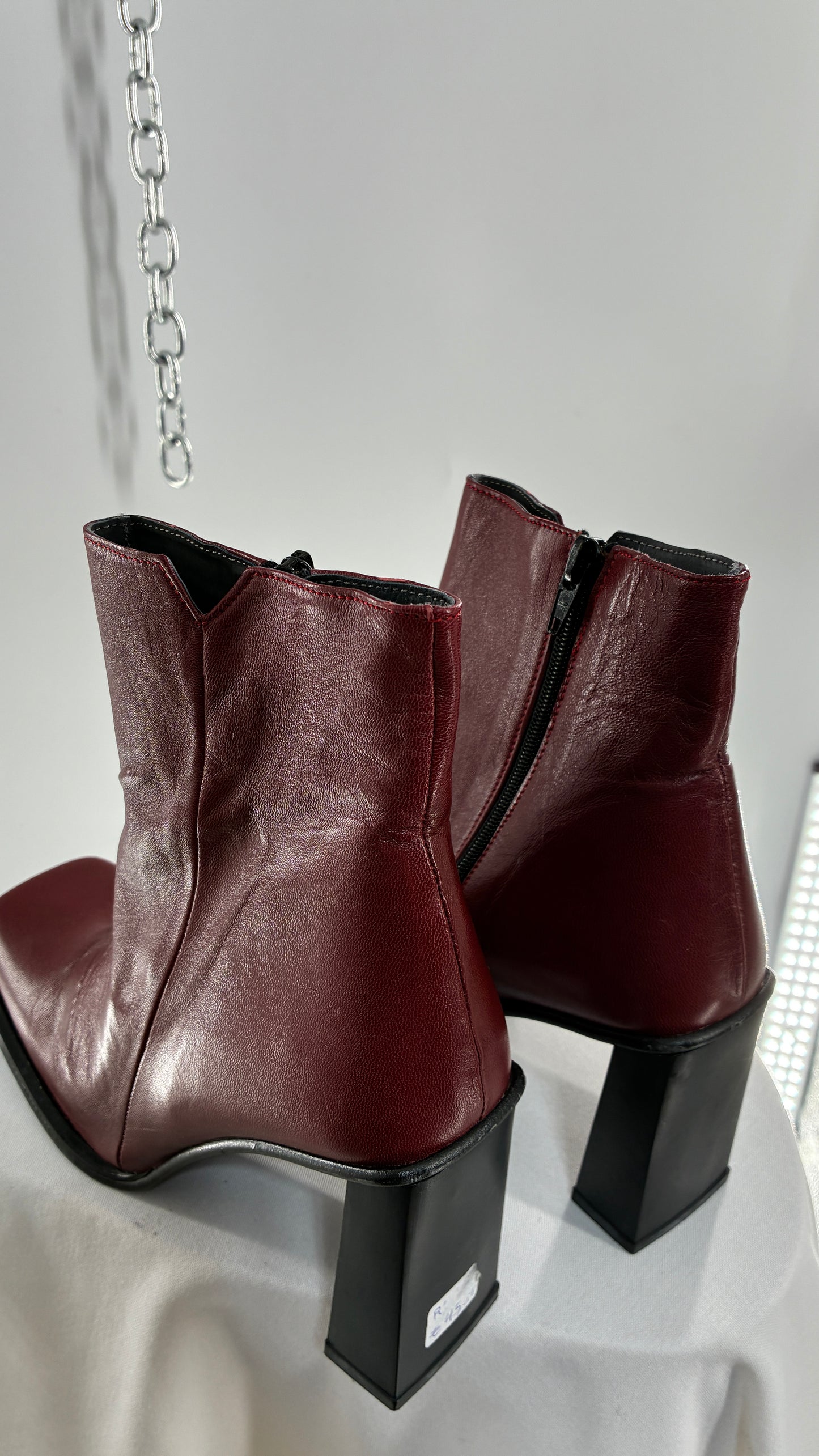 Vintage APARATUS BOOTS Red Genuine Leather Square Toe, Square Heel Boots with Purple Sole (38)