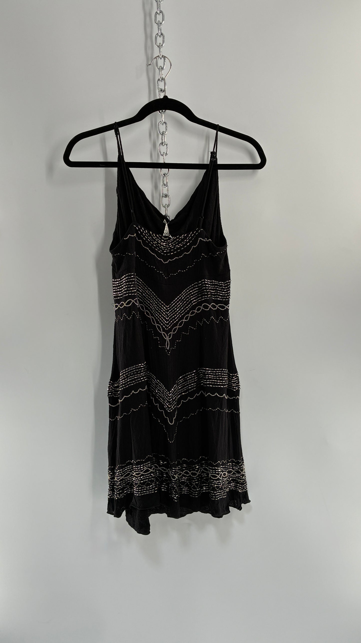 Intimately Free People Black Slip Dress with Silver Beading and Tags Attached (XS)