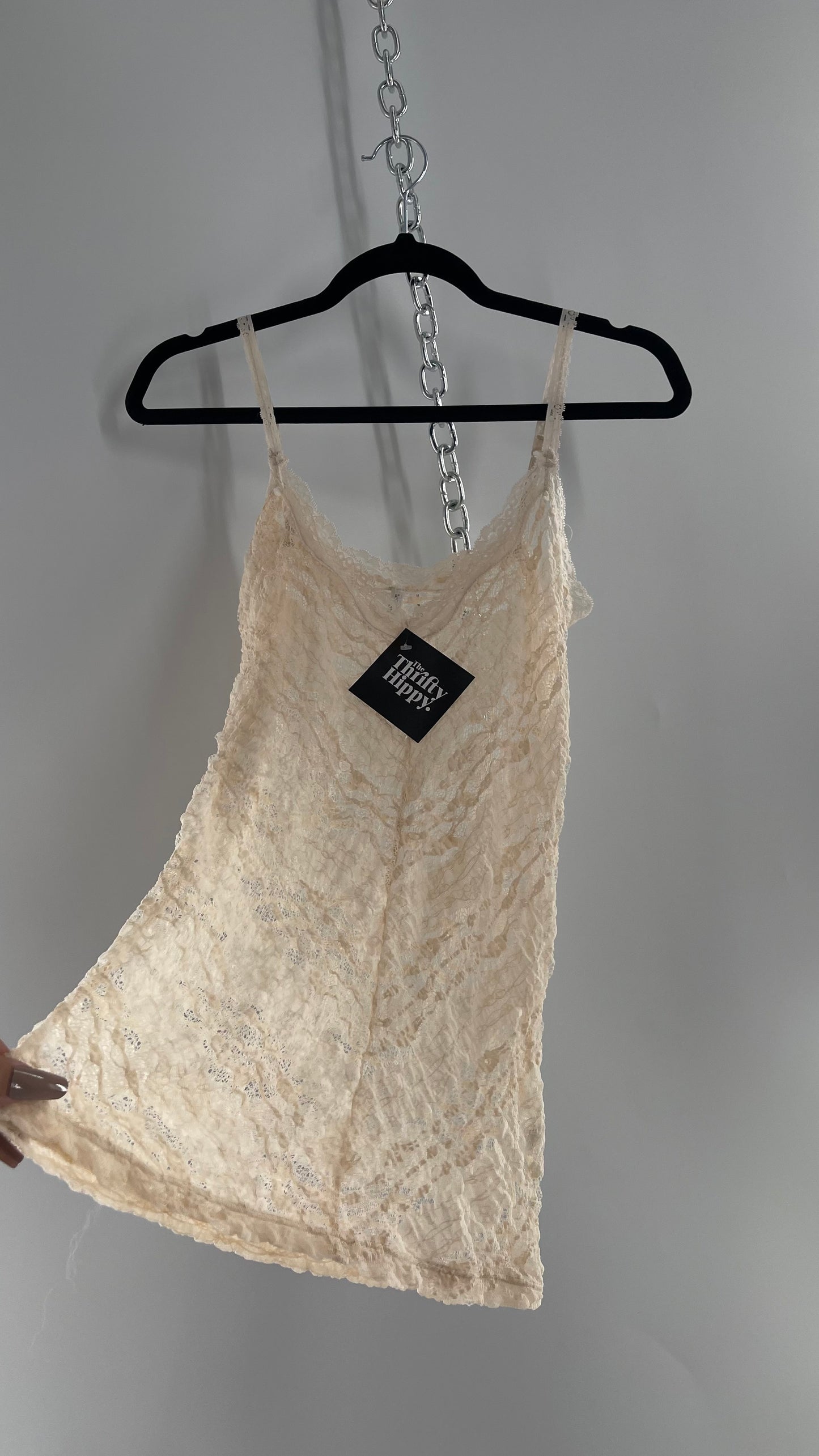 Vintage A La Slips Off White Beige Lace Camisole Tank Top (Medium)