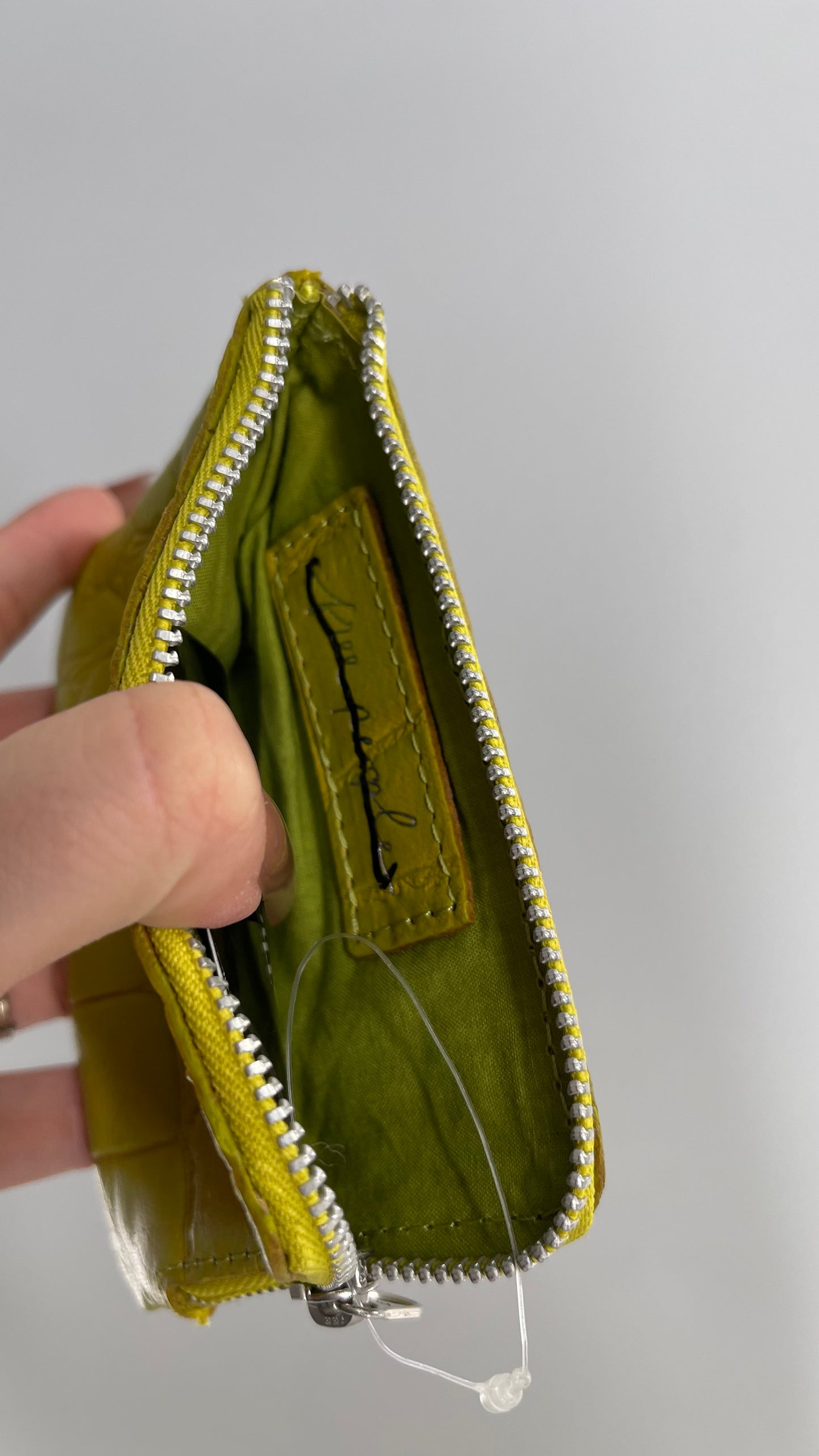 Free People Lime Crocodile Embossed Coin Pouch Wallet