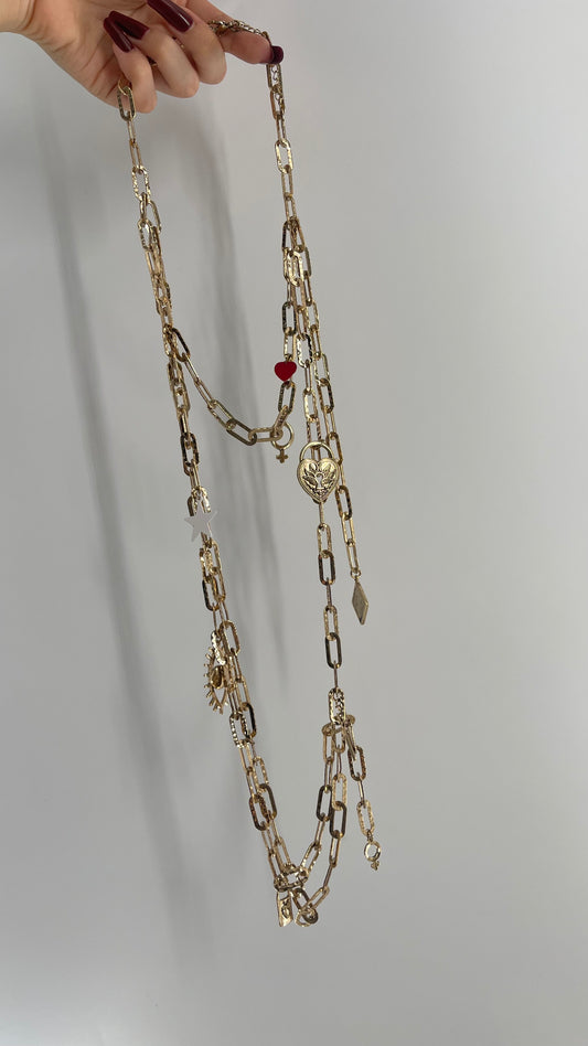 Free People Gold Chain Link Metal, Layered Charm Necklace or Waist Belt