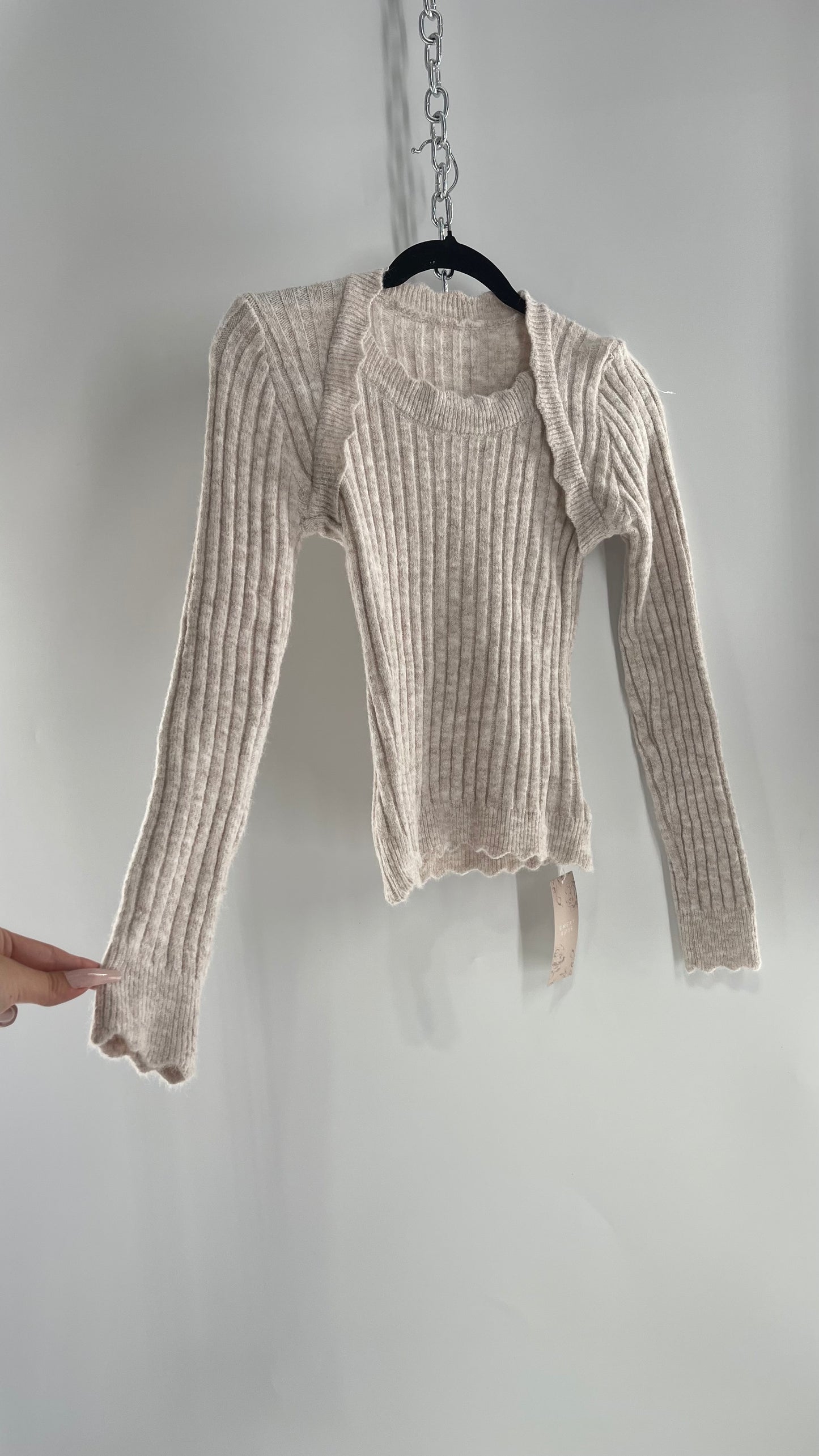 Oatmeal Ribbed Knit Long Sleeve with Tags Attached (Small)