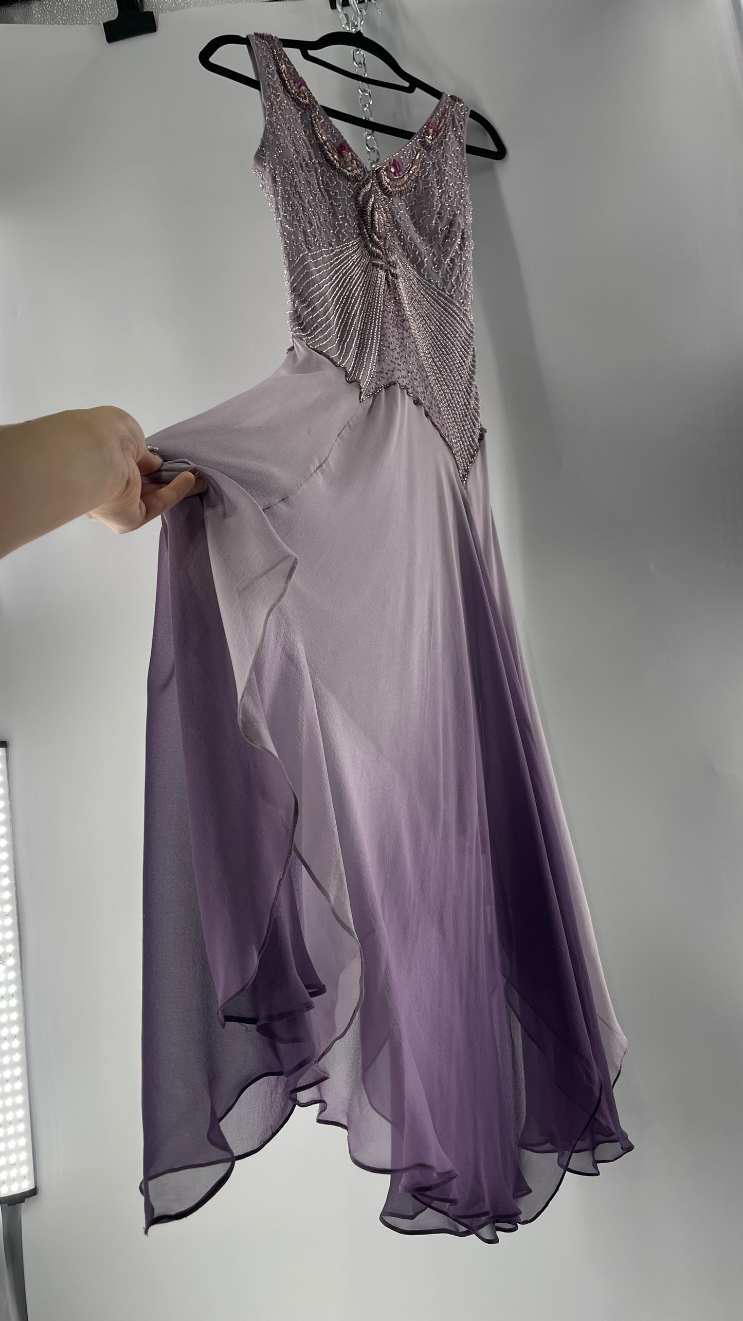 Terani Couture Lilac Gown with Multi Shade Handkerchief Hem with Beaded Bodice (14)