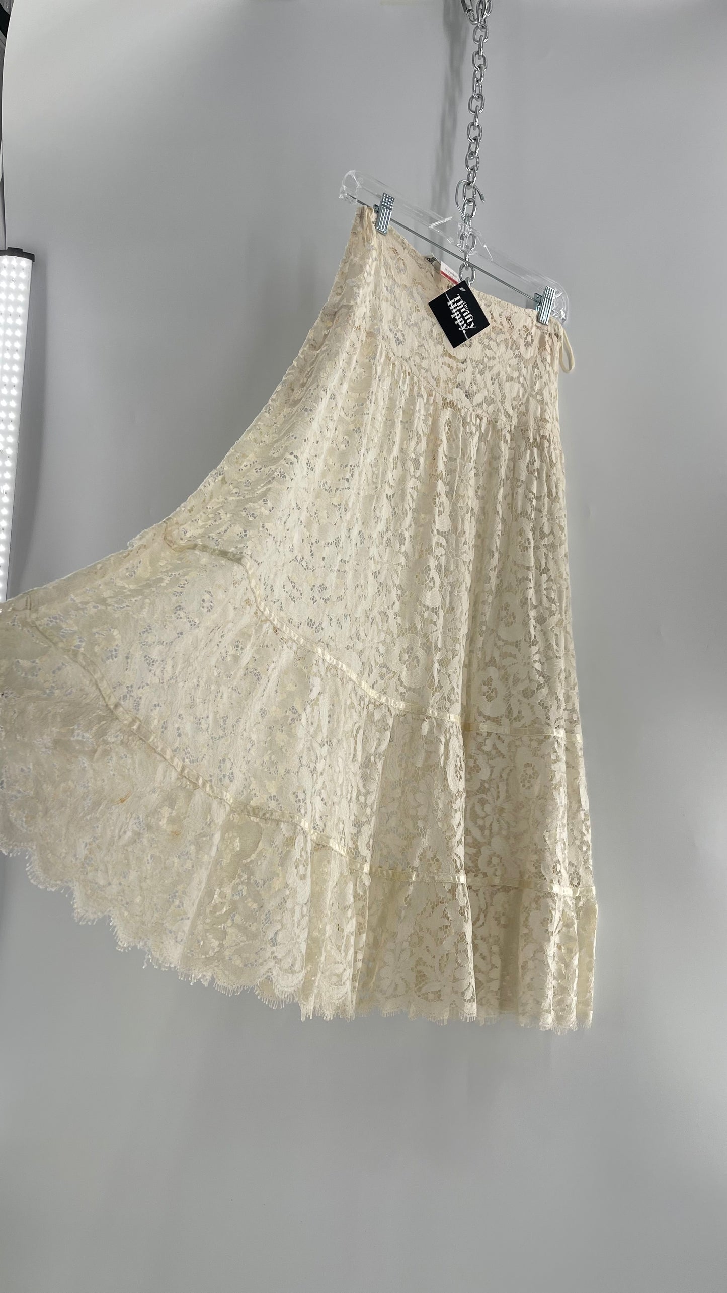 Vintage Jessica McClintock Delicate Off White Lace Skirt (7/8)