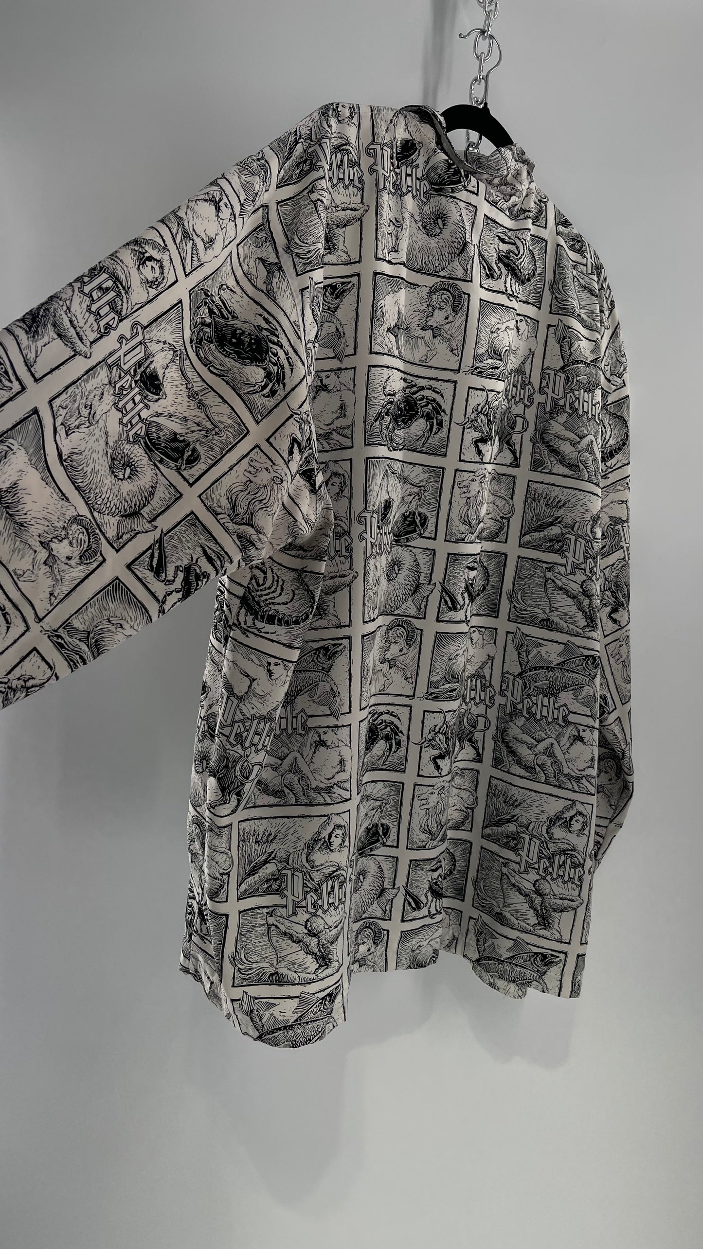 Extremely Rare Vintage PELLE PELLE Zodiac Astrology Comic Strip Graphic Long Sleeve Button Up (3X)