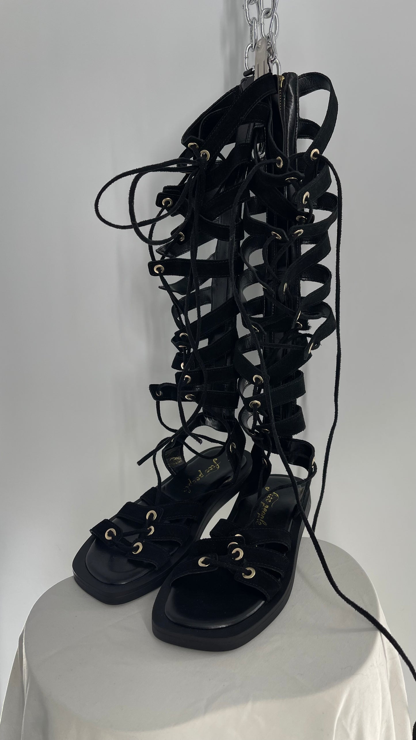 Free People Black Suede Gladiator Sandals Sun Chaser (38.5)