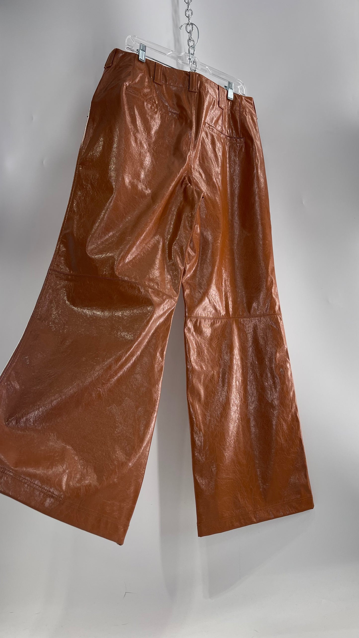 Free People Star Cross Lovers Cognac Brown Vegan Faux Leather  Wide Leg Baggy Trouser(12)