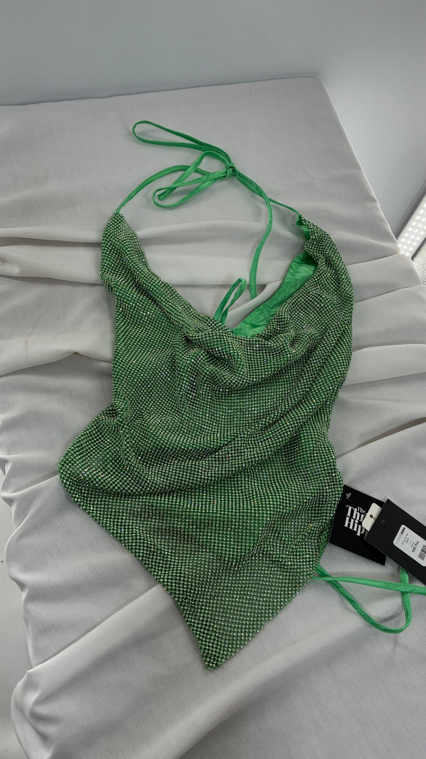 Fashion Nova Backless Green Backless Metal Mesh Halter with Tags Attached (Plus)