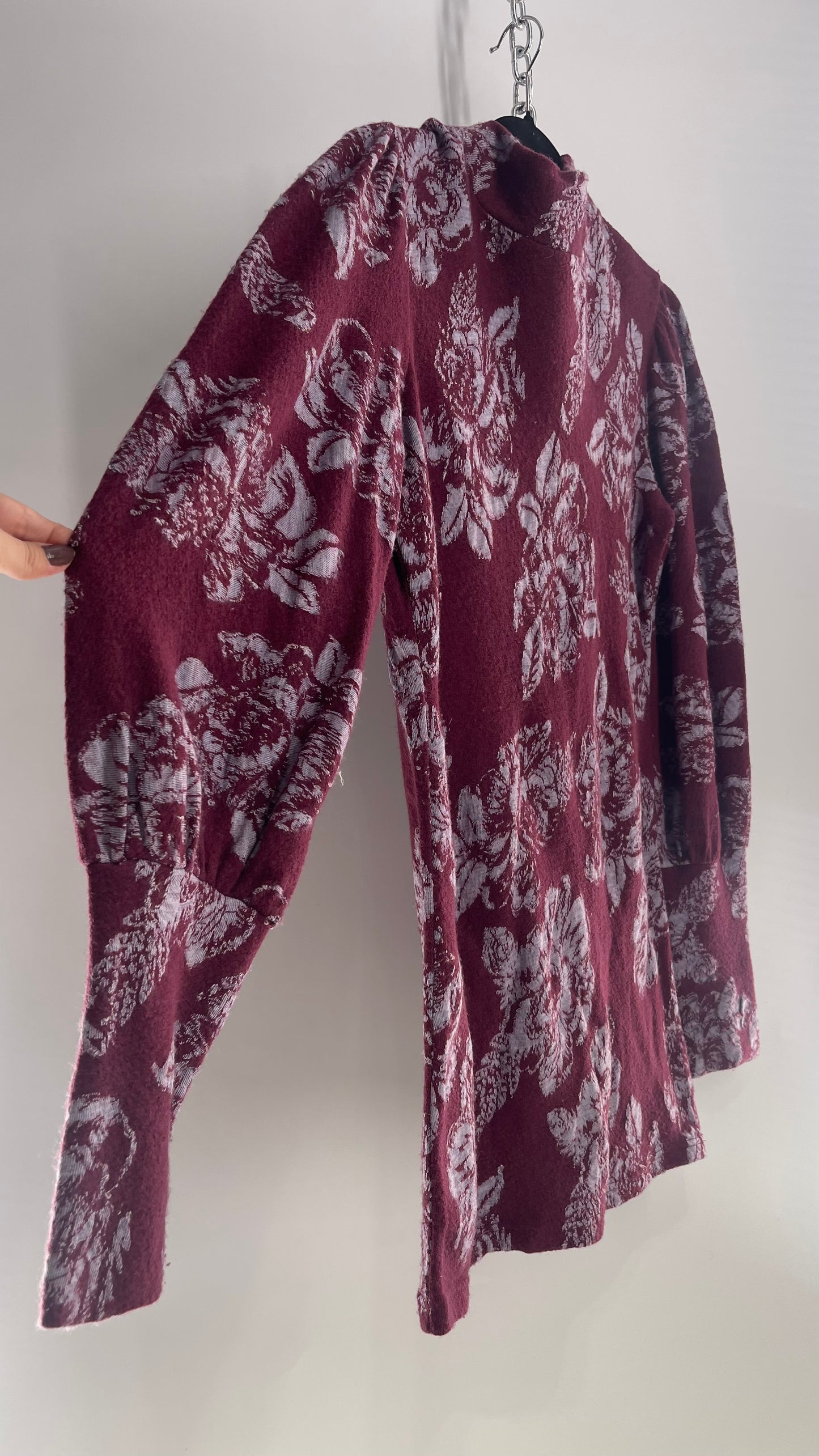 Free People Burgundy Floral Sweater Dress (Medium)