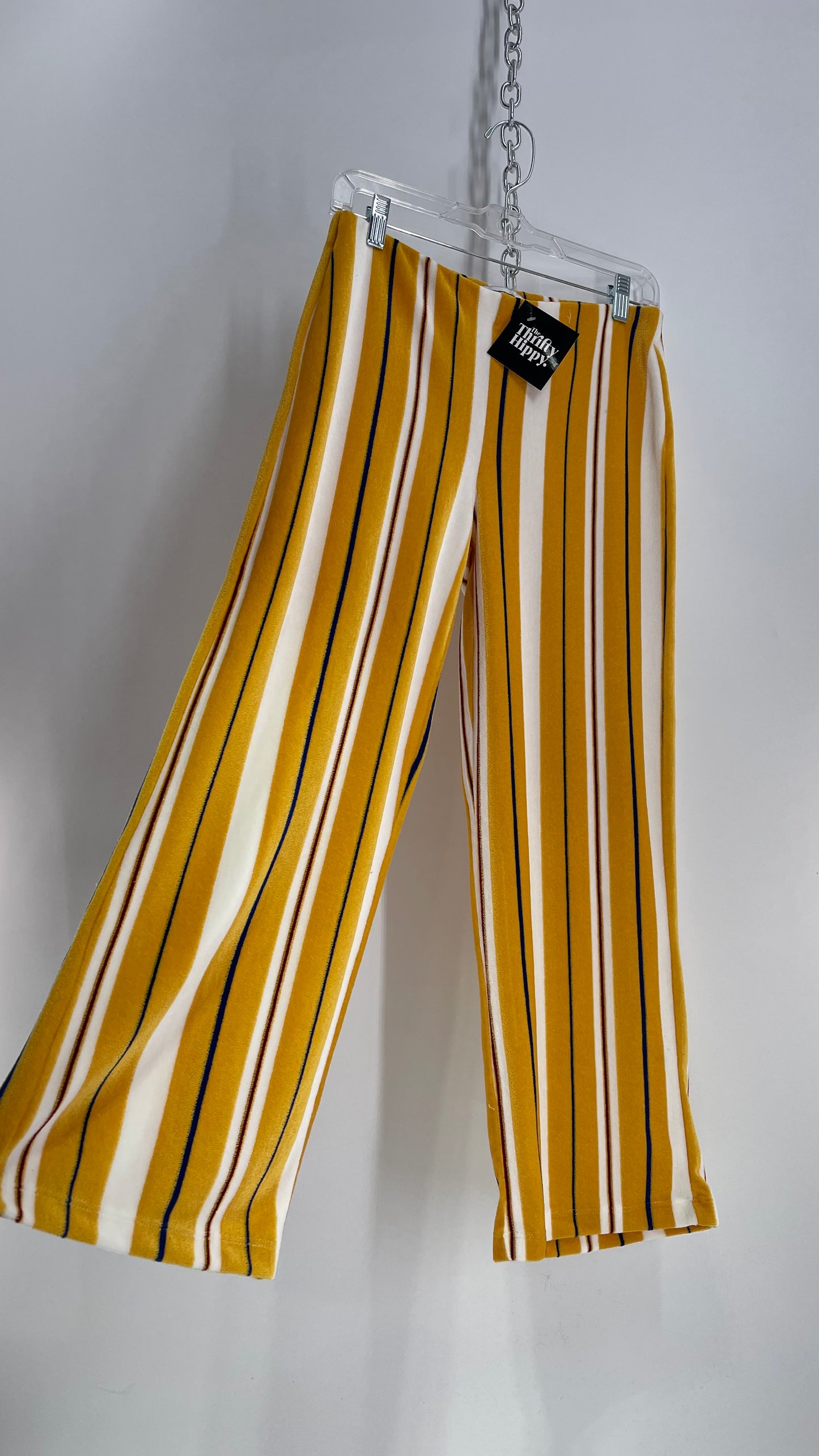 Urban Outfitters Striped Yellow Low Rise Cropped Towel Pant (Small)