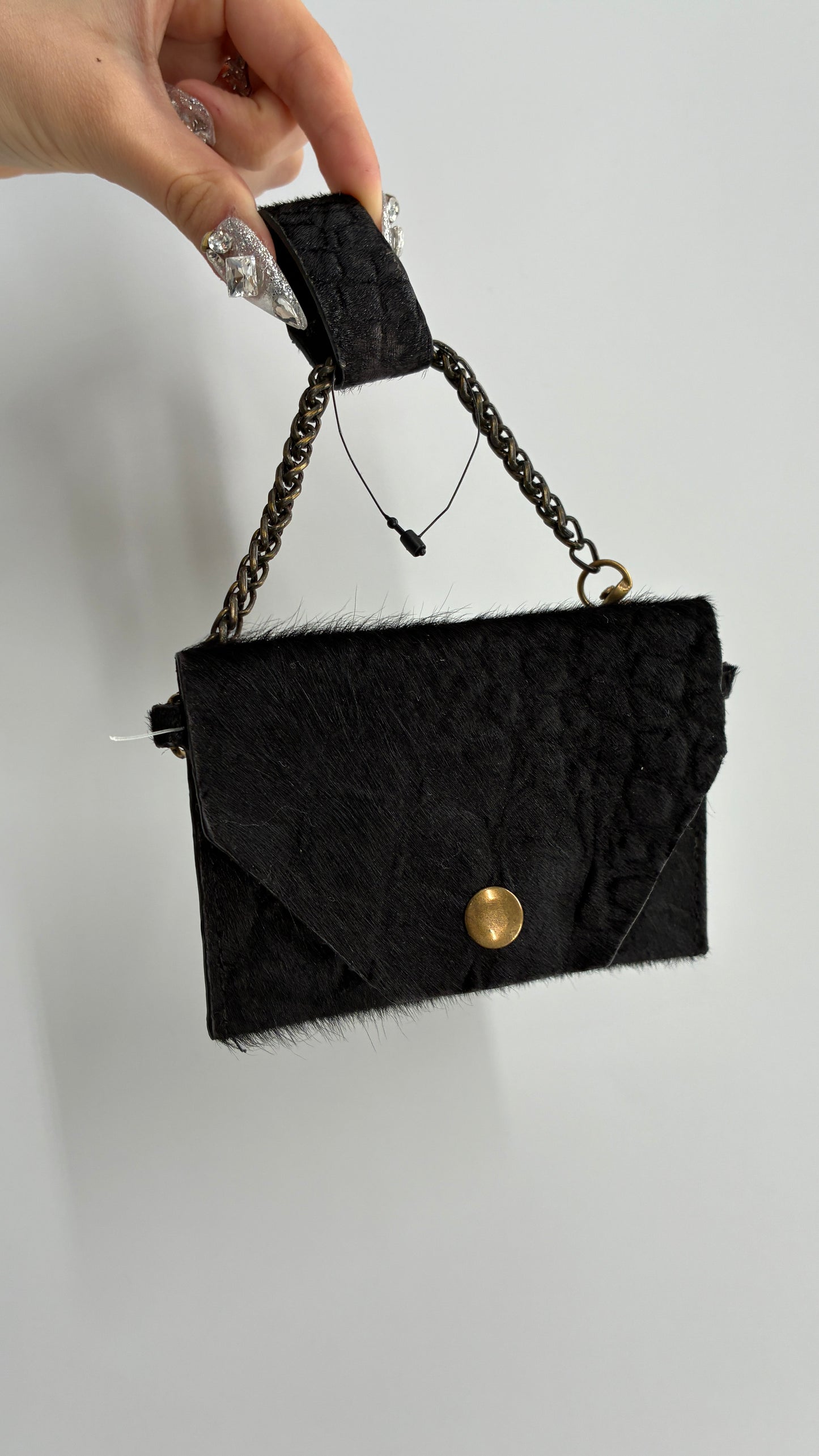 Free People Black Hide Genuine Leather Envelope Belt Pouch