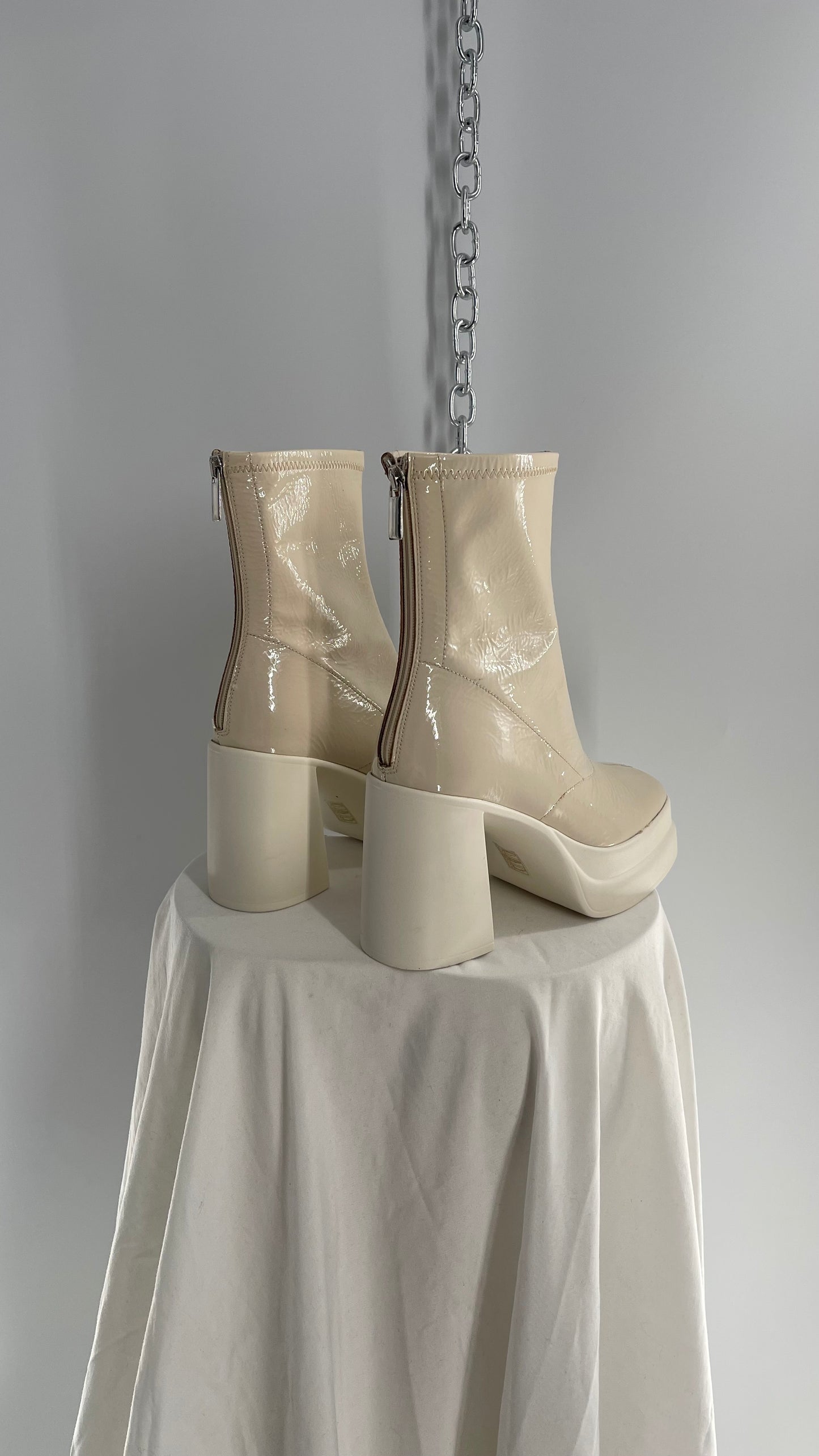 Free People Double Stack Y2k 90s Platform Off White/Cream Leather Boots (37)