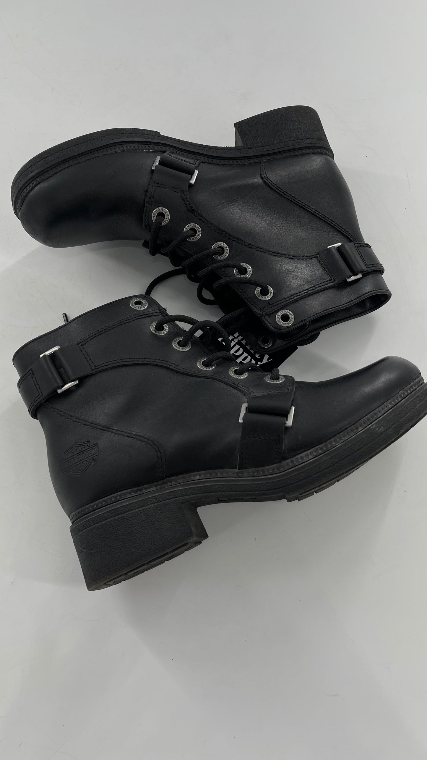 Harley Davidson Black Leather Combat Boots (8.5)