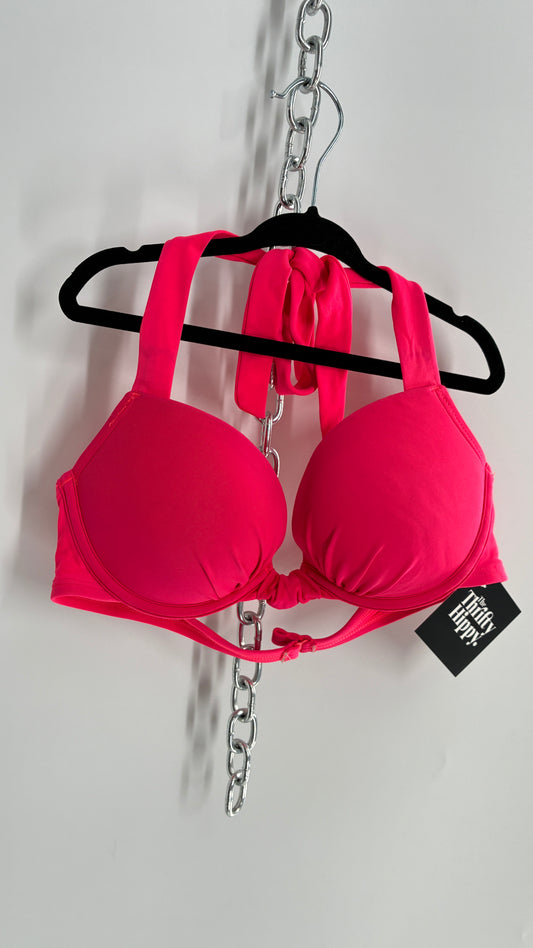 AERIE Hot Pink Underwire Halter Bikini Top (34B)