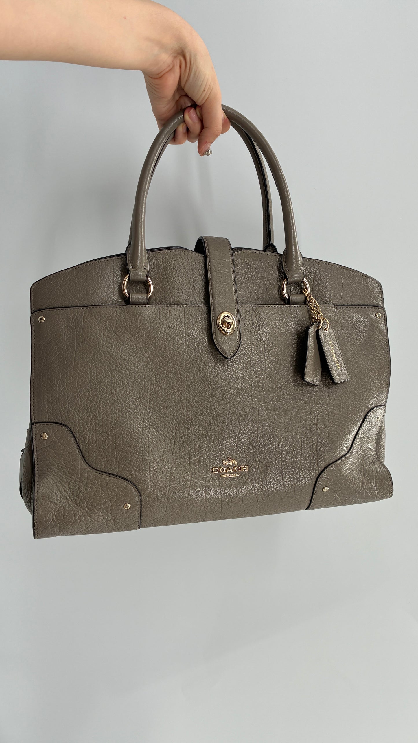 COACH Mercer Satchel 30in Grain Taupe Leather Bag with Multiple Sections and Pockets