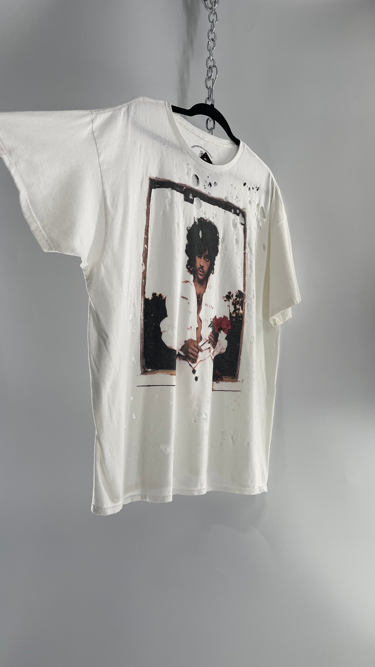 The Prince Estate Oversized Distressed Band T  (S/M)