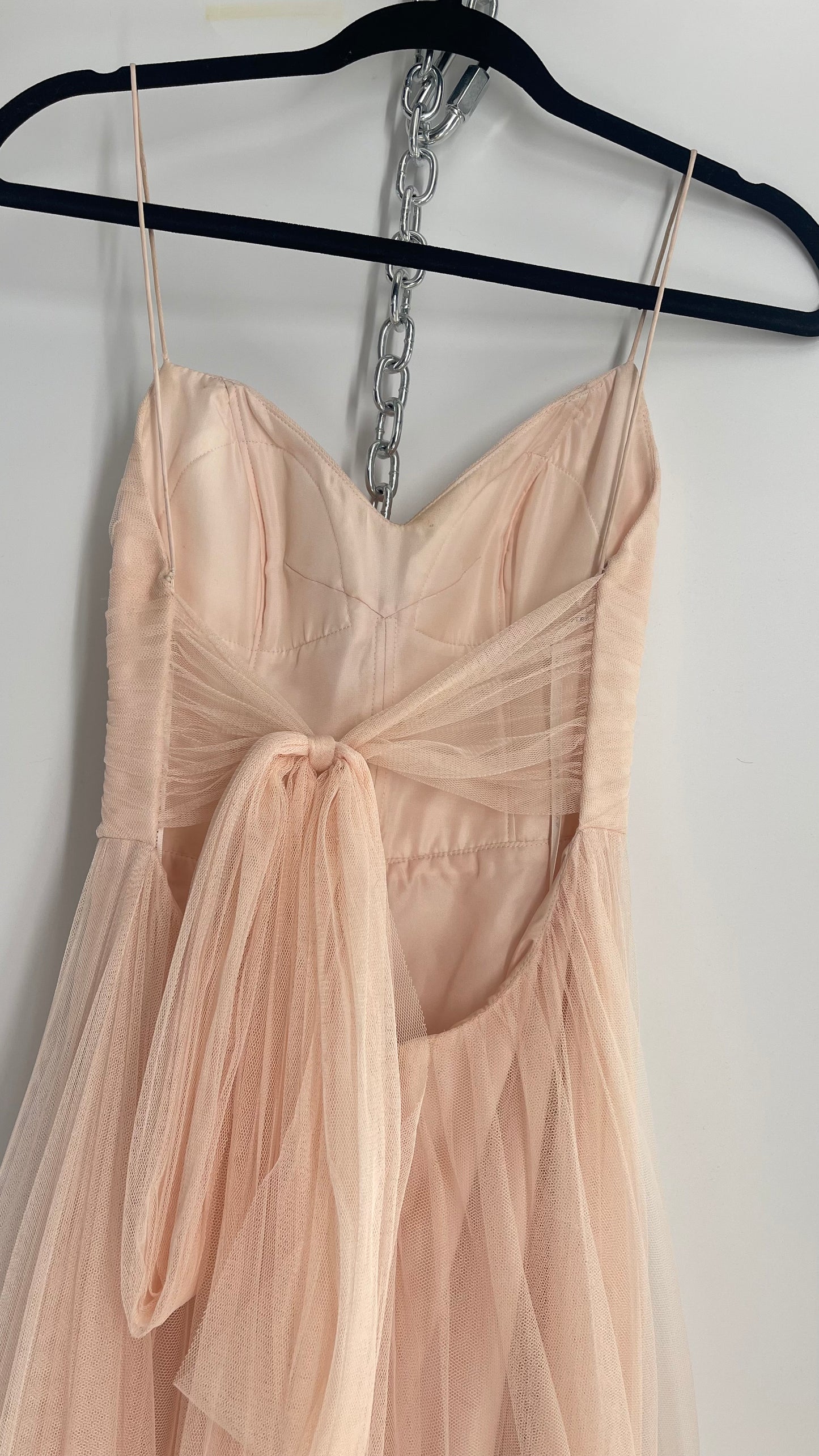 BHLDN WATTERS & WATTERS Blush Pink Tulle Open Back Gown with Tie Detail (0)