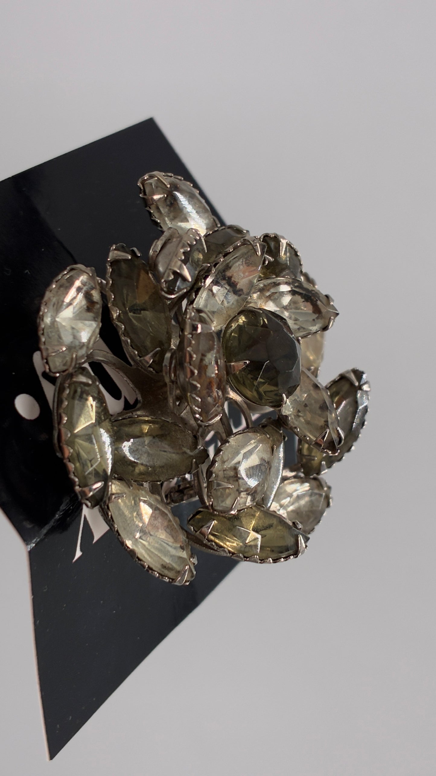 Vintage Smoky Grey Tones Marquise Cut Gemstone Brooch Pin