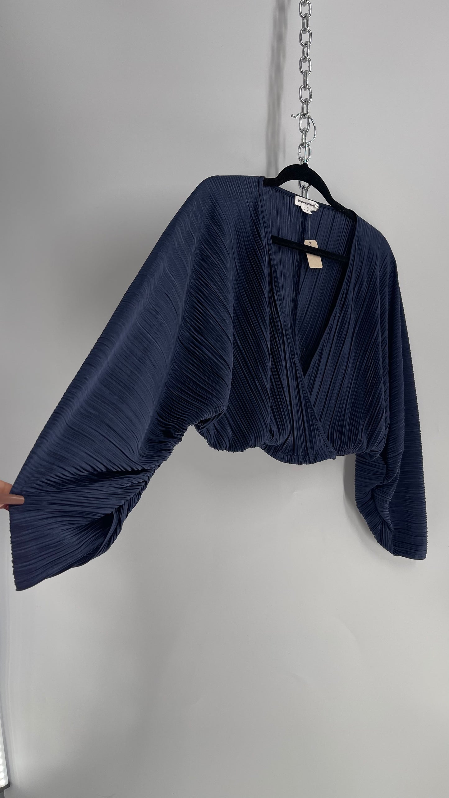 Good American Navy Blue Ribbed Slouchy Blouse (3/4)