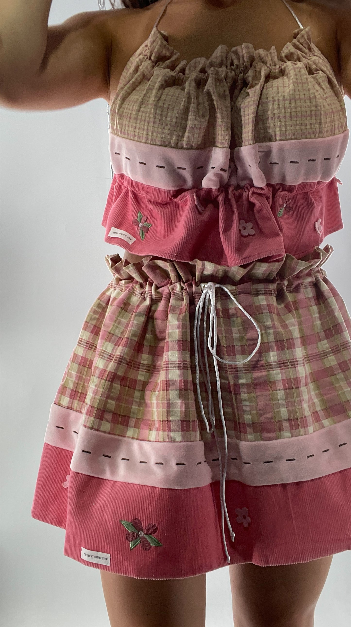 Custom Strawberry Shortcake 2 Piece Handmade Patchwork Skirt and Backless Top Set (One Size XS-XL)