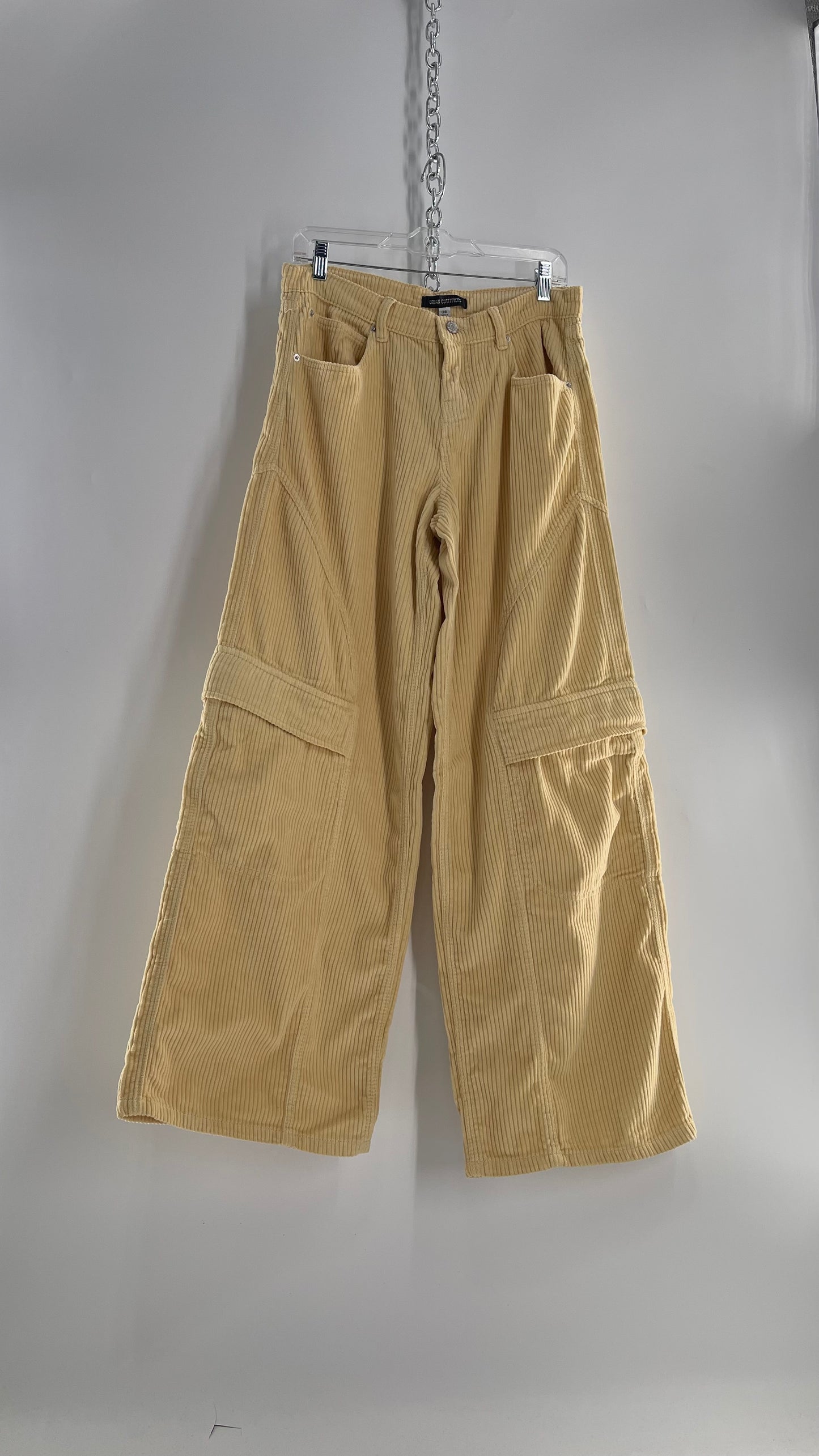 Urban Outfitters Yellow Corduroy Wide Leg Cargo Carpenter Pant (28)