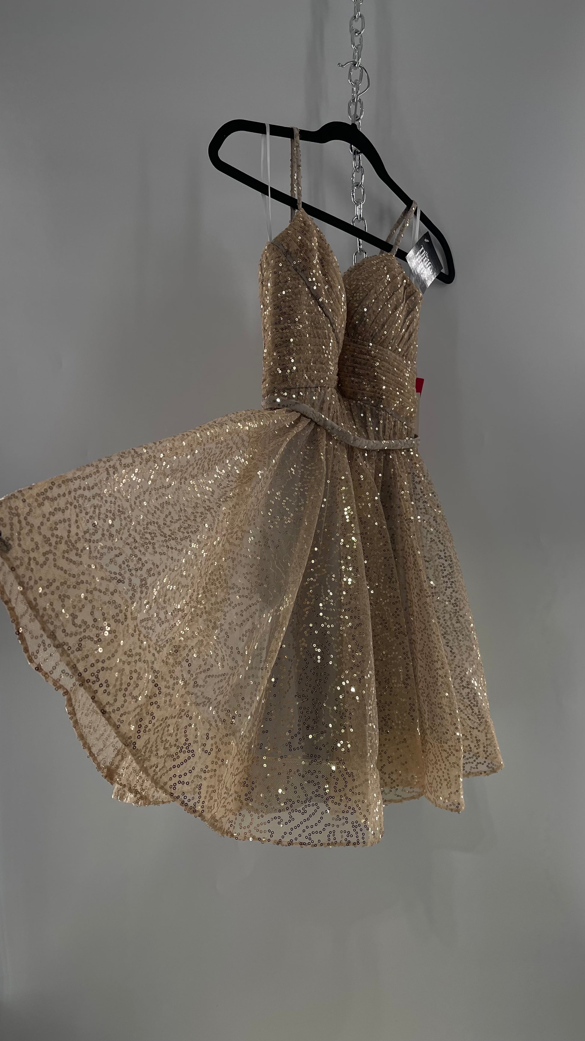 Terani Couture 1922H0420 Sleeveless Gold Sequin Tutu Dress with Ruched The Thrifty Hippy Terani Couture 1922H0420 Sleeveless Gold Sequin Tutu Dress with Ruched The Thrifty Hippy