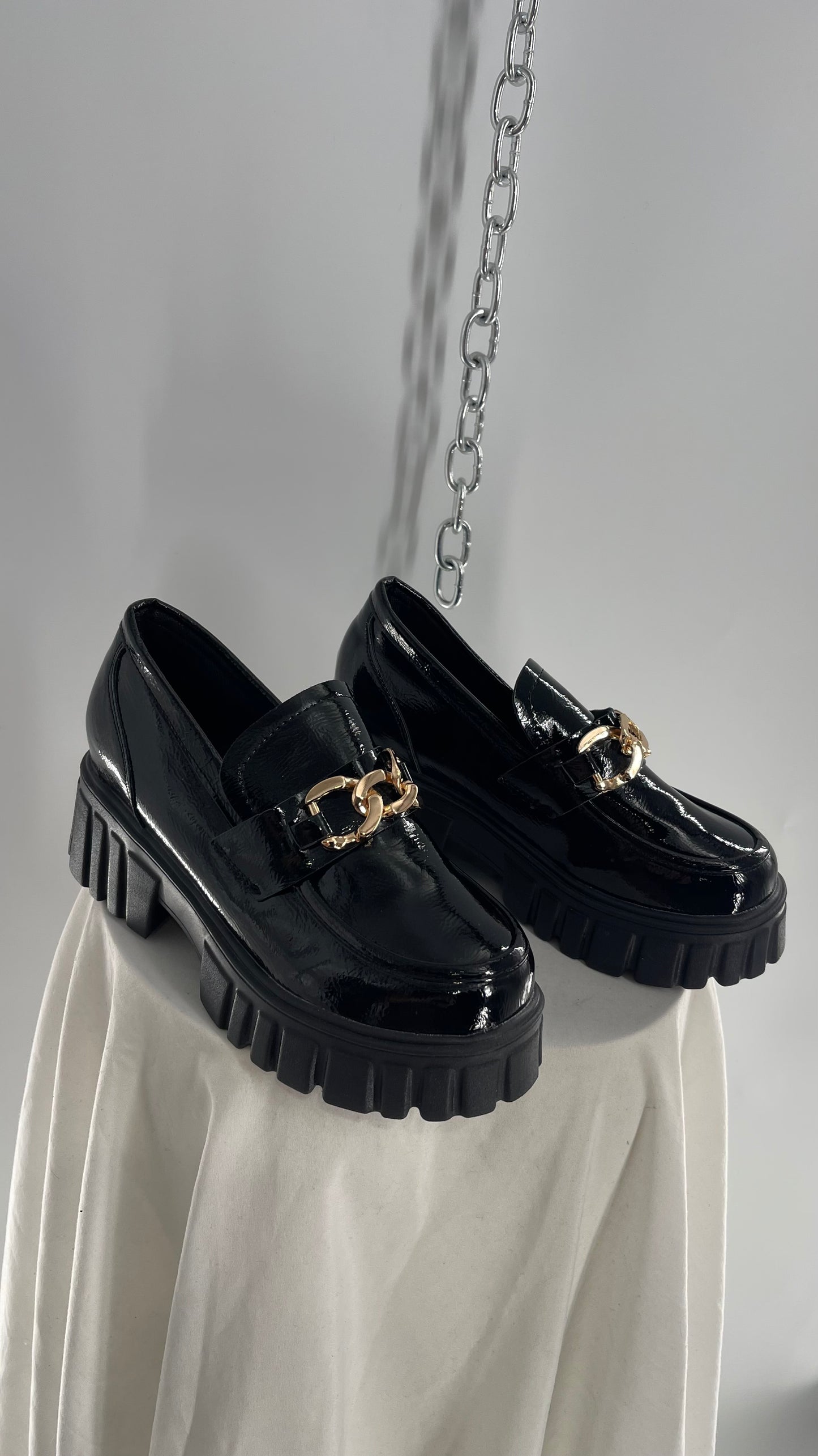 Patent Pleather Platform Oxfords with Gold Chain Detailing (7)