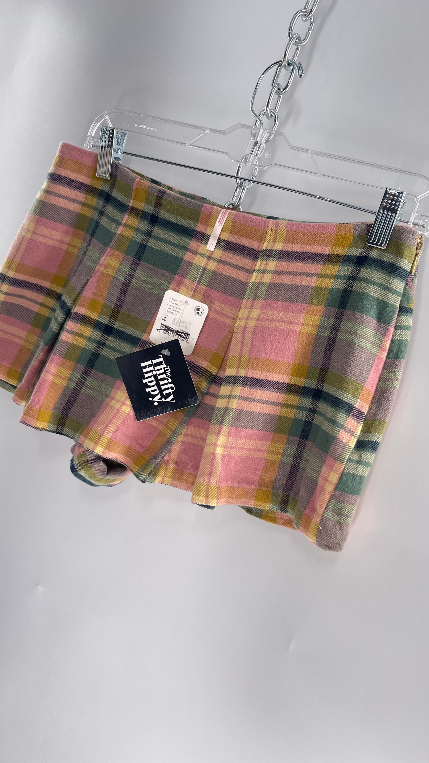 Free People Pink Plaid Pleated Micro Mini Skort with Tags Attached (4)