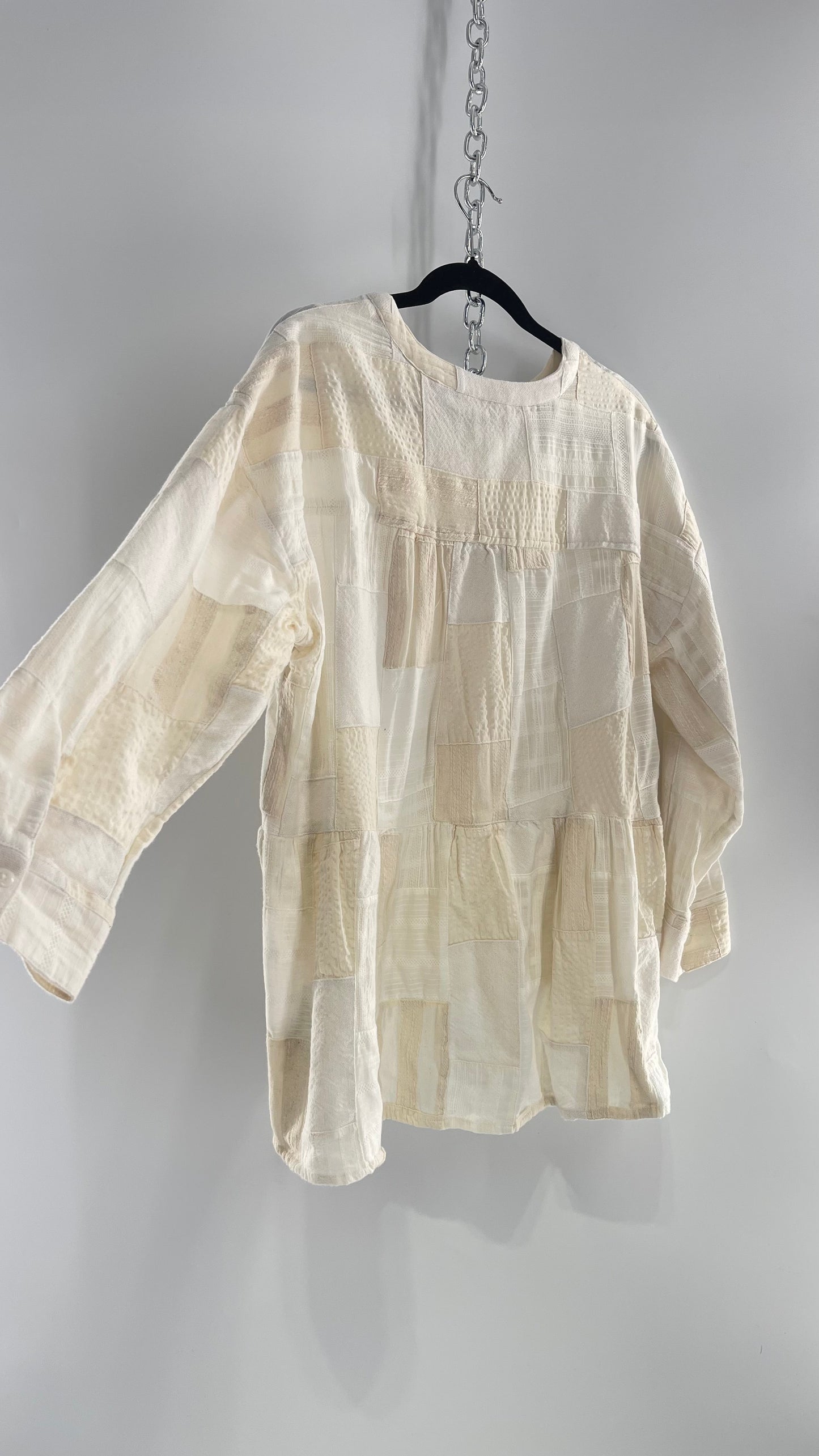 Anthropologie Patchwork Off White Voluminous Blouse with Tags Attached (Small)