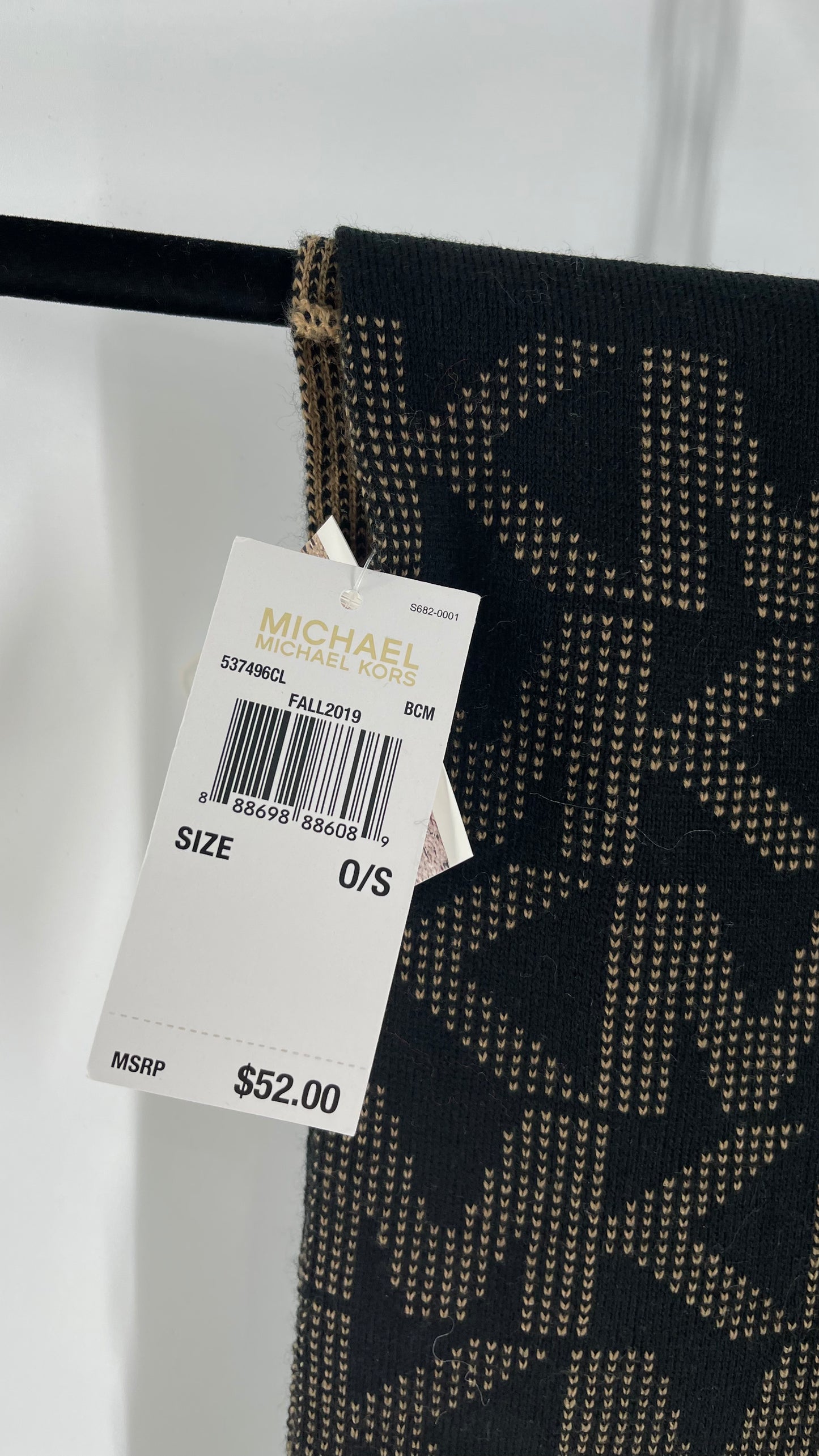 Michael Kors Black and Brown Monogram Logo Infinity Scarf with Tags Attached