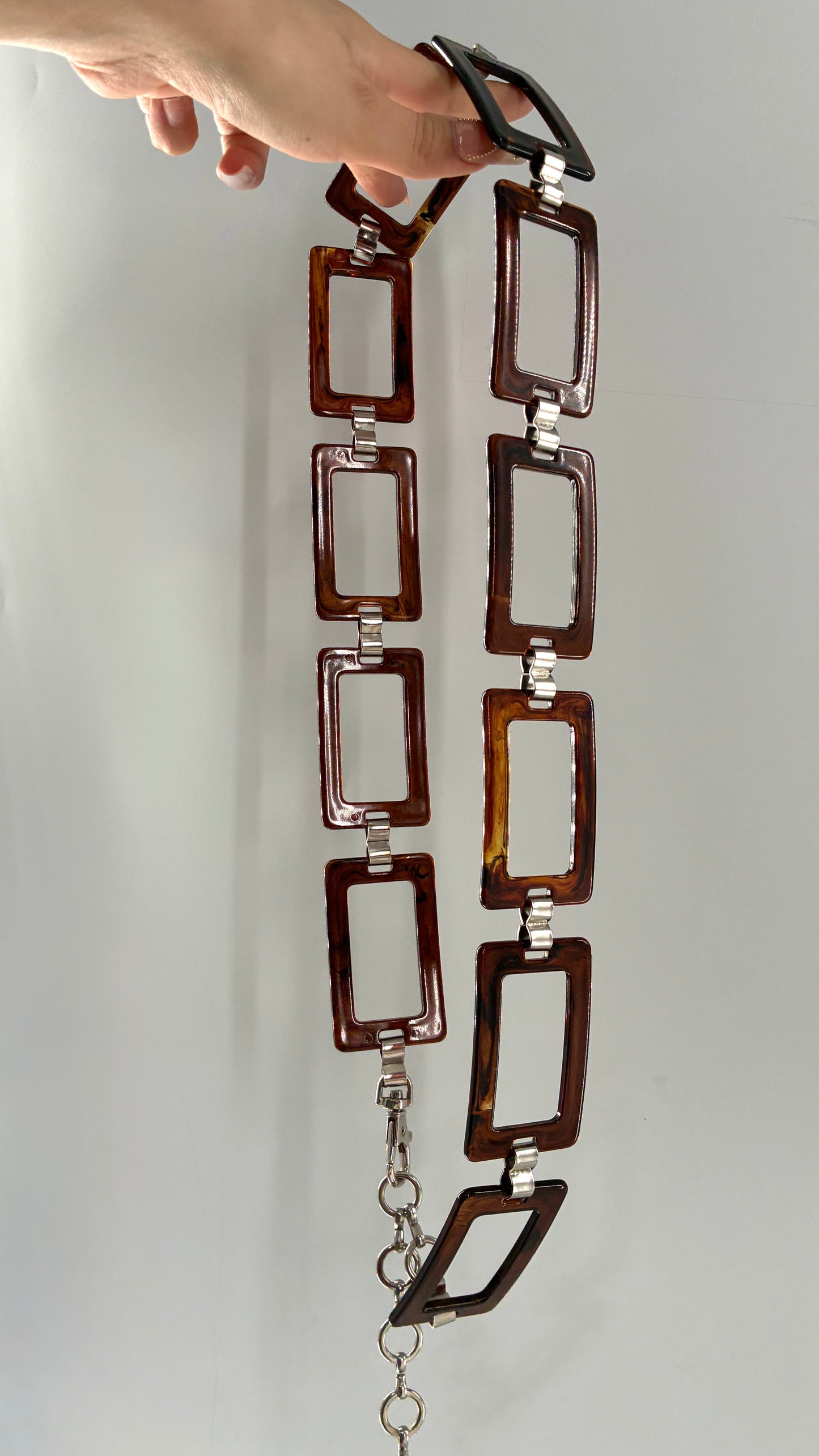 Vintage Rectangular Tortoise Shell Chain Belt (One Size)