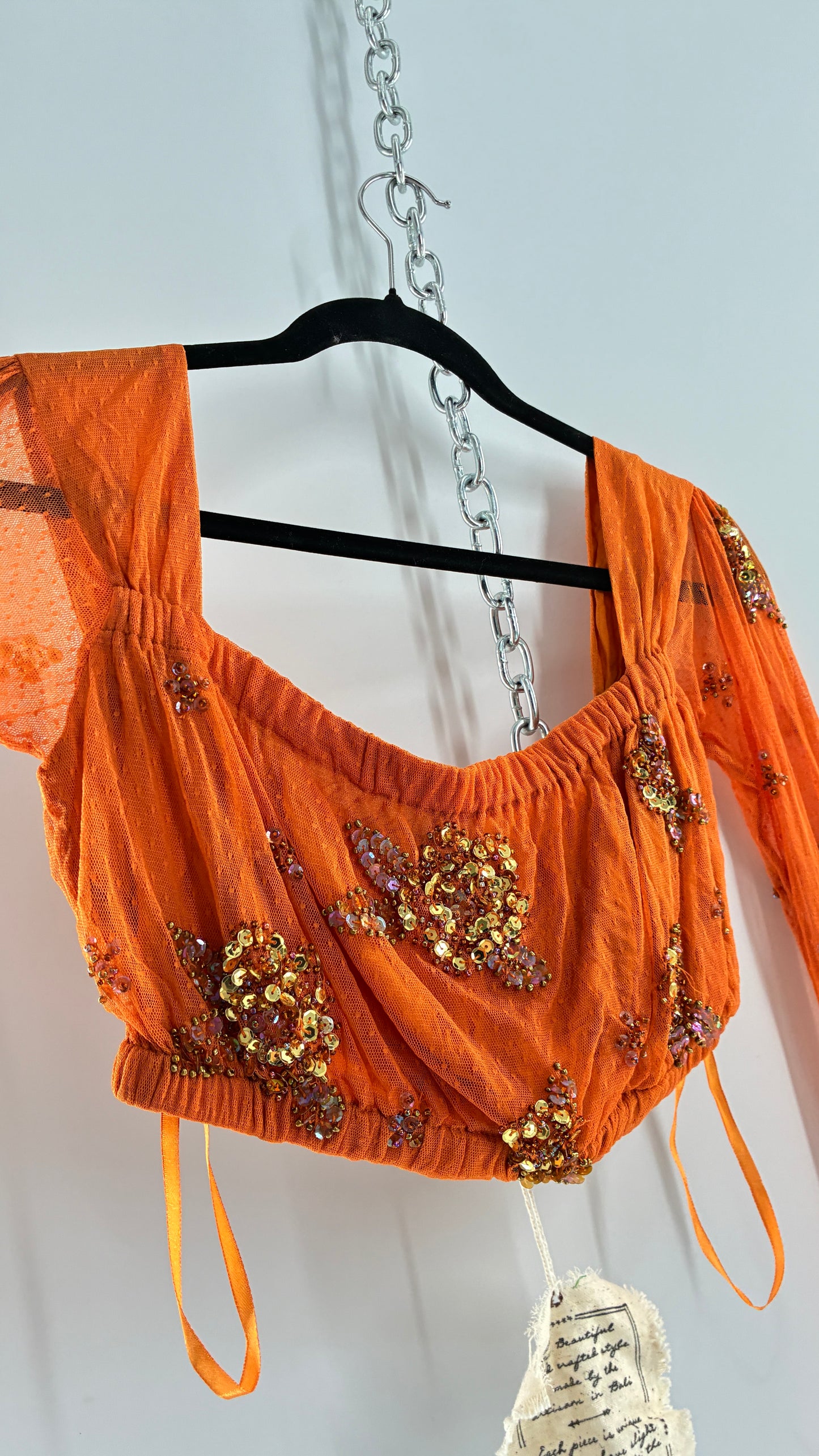 Free People Orange Off the Shoulder Beaded Bell Sleeve with Tags Attached (Medium)