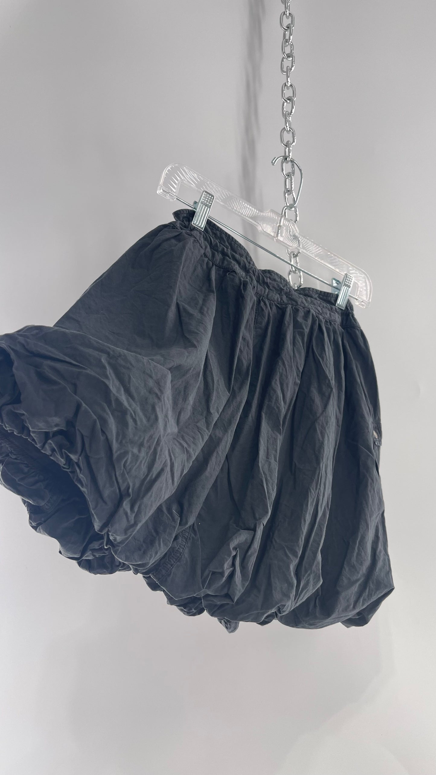 Pilcro Anthropologie Black Cargo Skirt with Drawstring Waist and Bubble Hem (4)