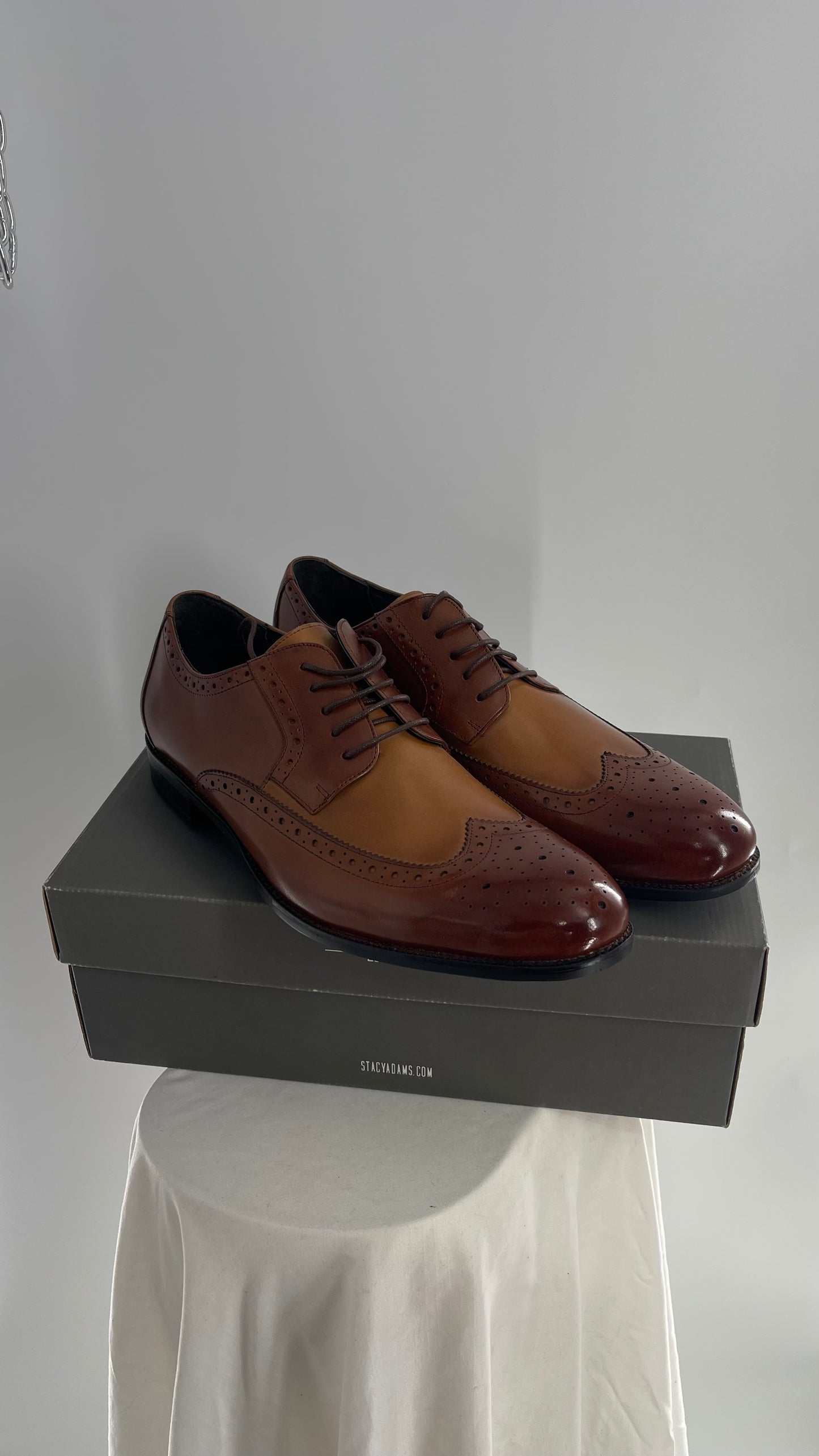 STACY ADAMS Brown and Tan Patent Leather Oxfords (13)