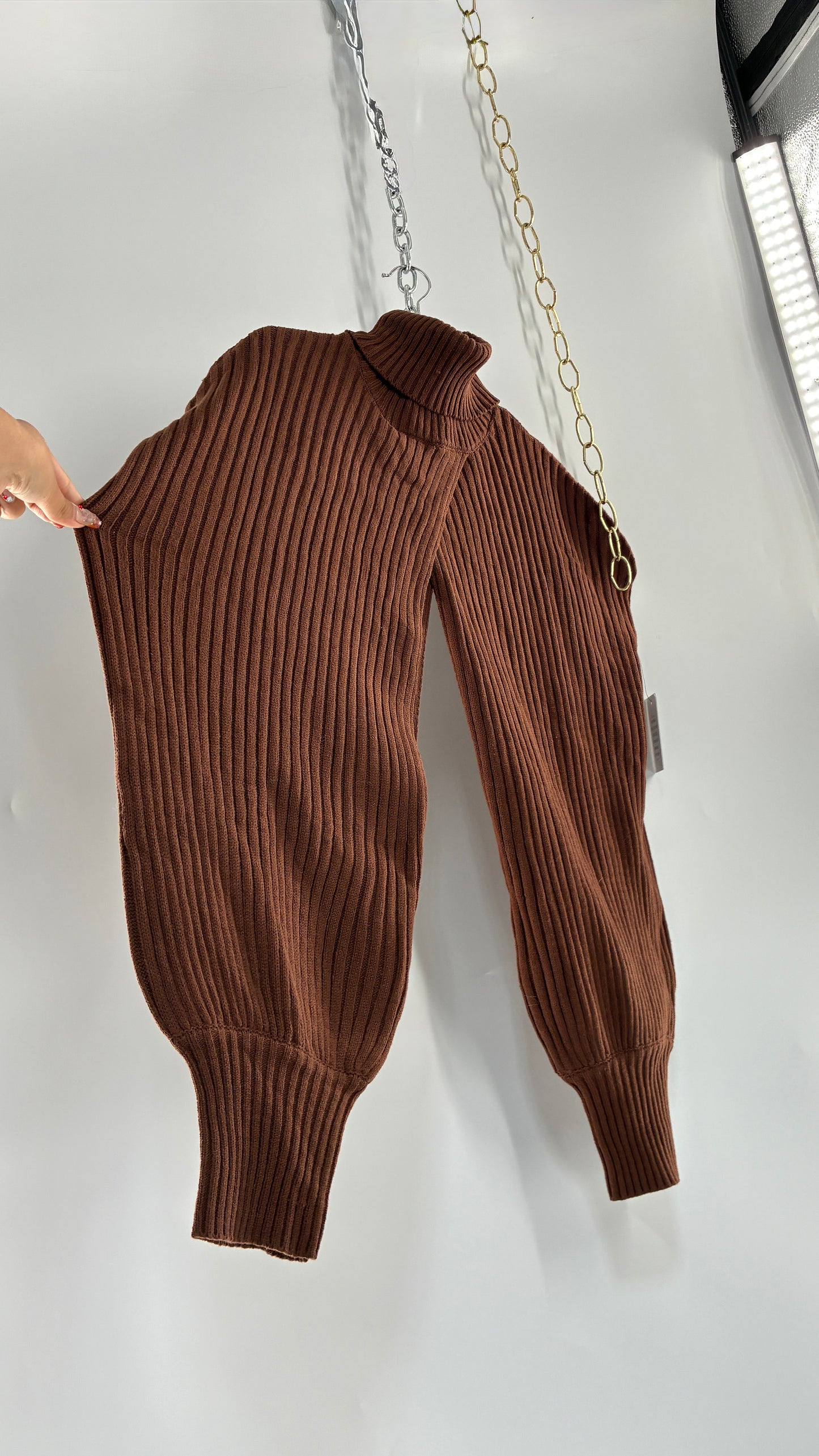 ELOQUII Brown Knit Turtle Neck Bubble Sleeve Shrug with Tags (22/24)