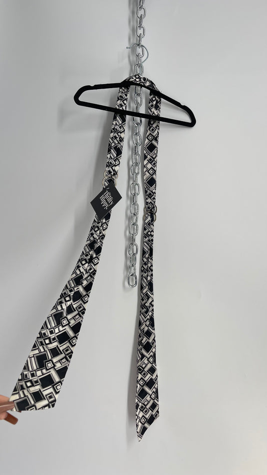 Vintage Black and White Abstract Geometric Silky Skinny Belt/Scarf