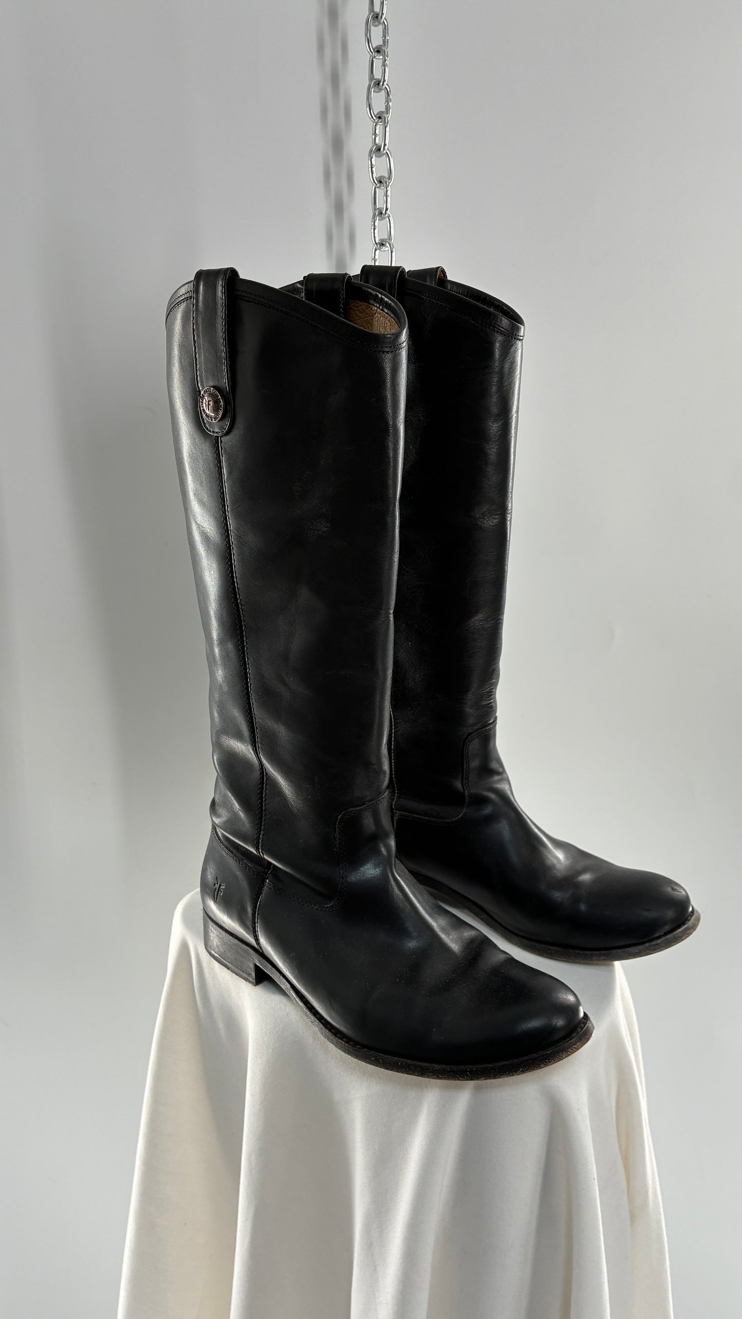 Vintage FRYE Melissa Tall Black Leather Button Boot Made in Mexico (7.5)