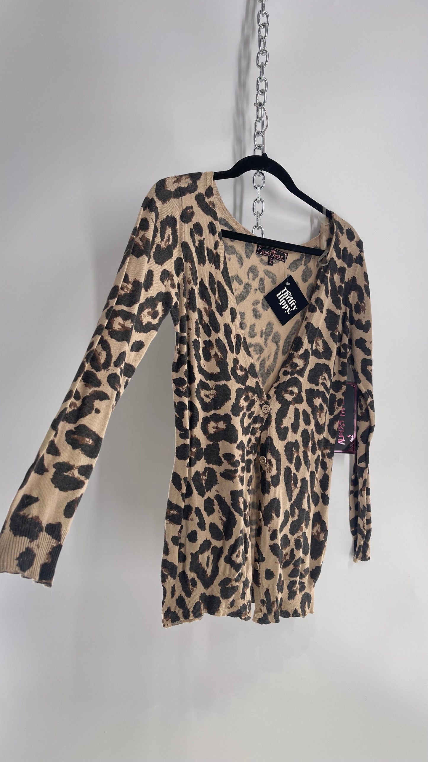 Deadstock Vintage Almost Famous Cheetah Knit Cardigan (Medium)