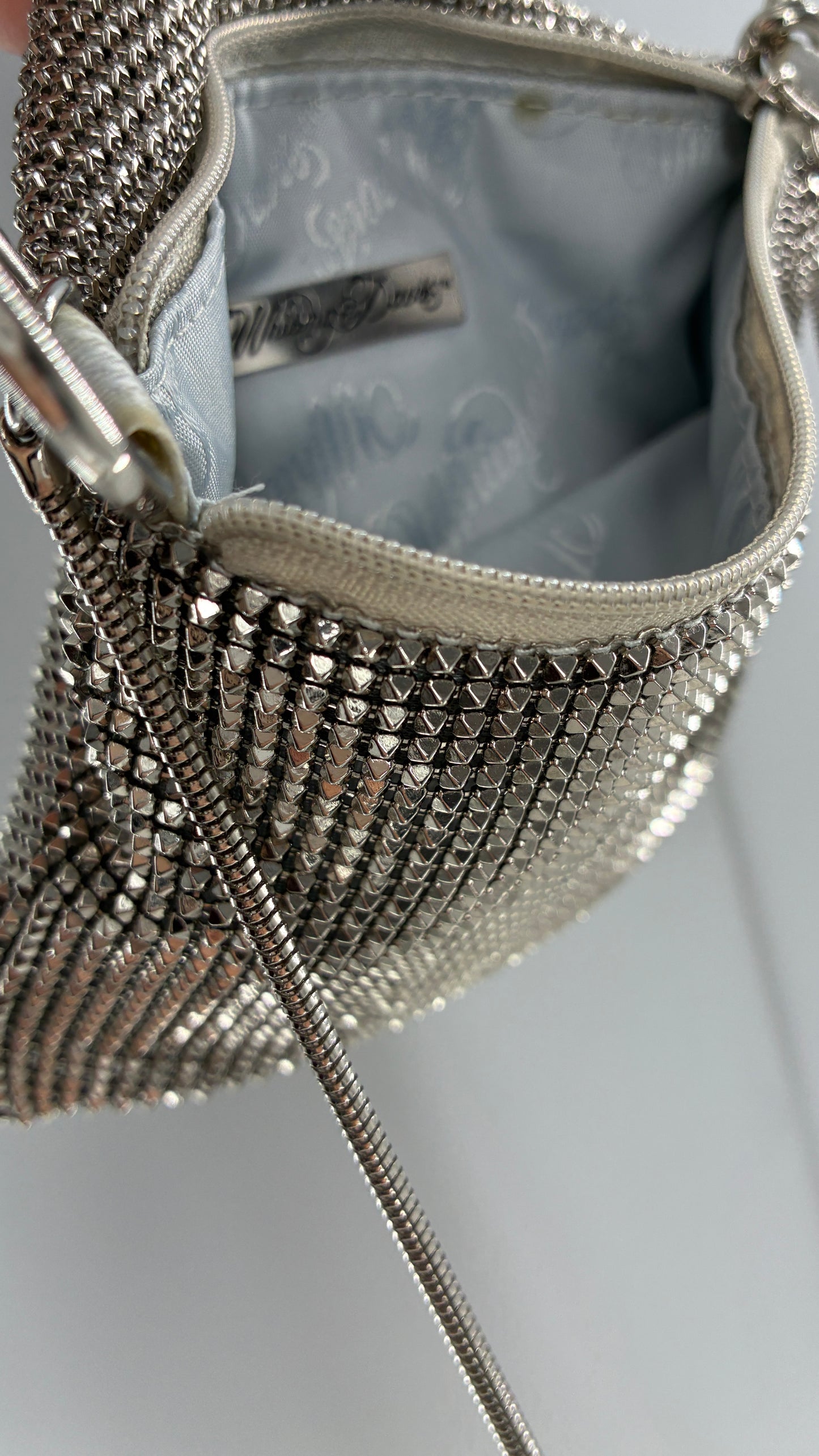 Vintage WHITING & DAVIS Silver Metal Mesh Cross Body Bag