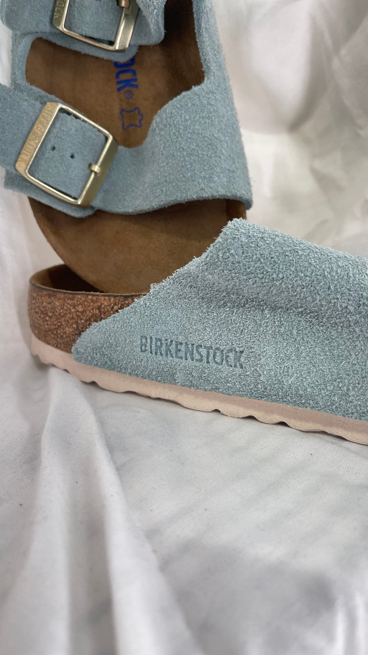 Birkenstock Powder Blue Suede Double Strap Sandal (39/8)